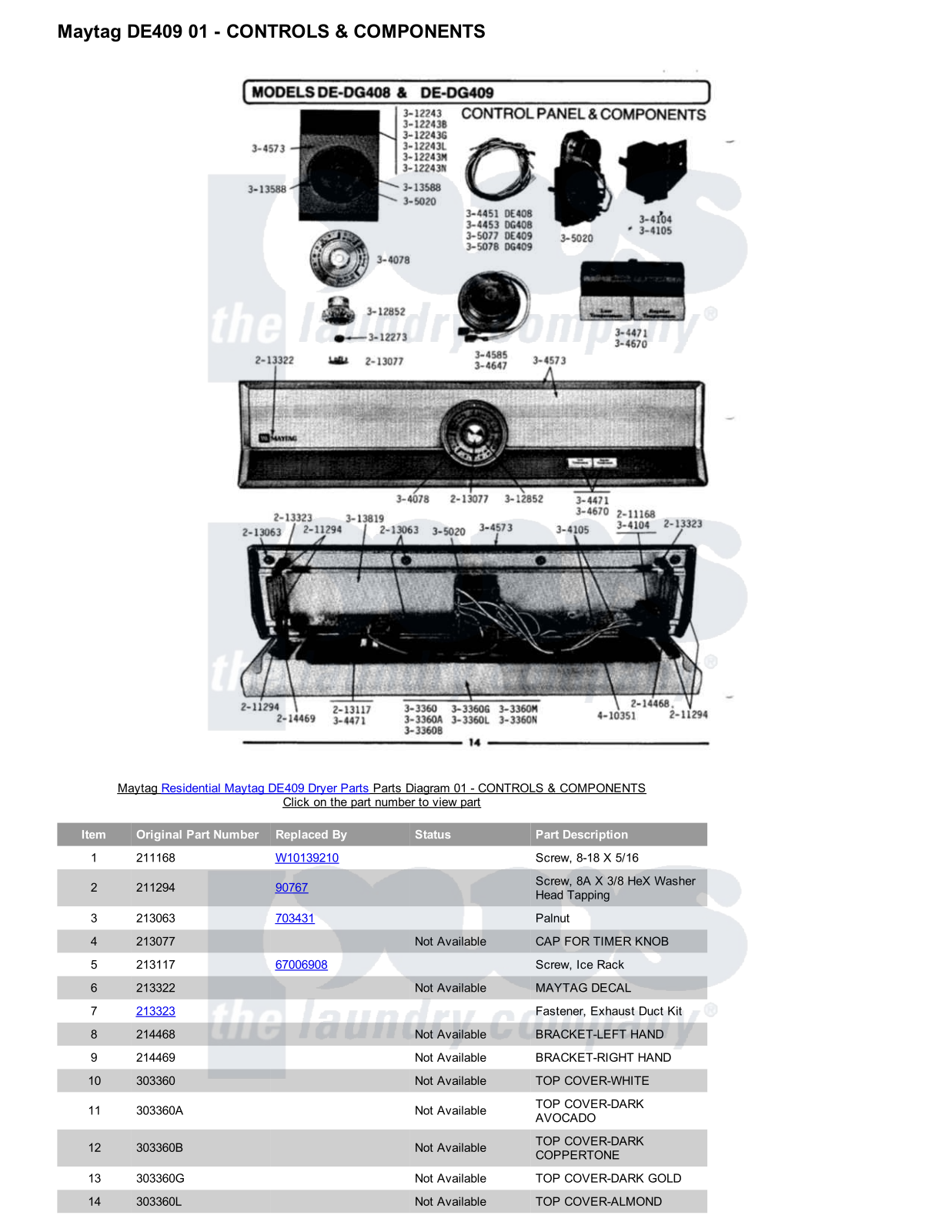 Maytag DE409 Parts Diagram