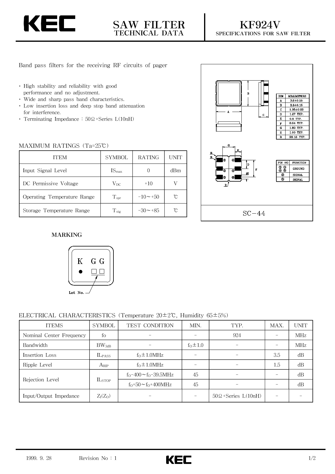 KEC KF924V Datasheet