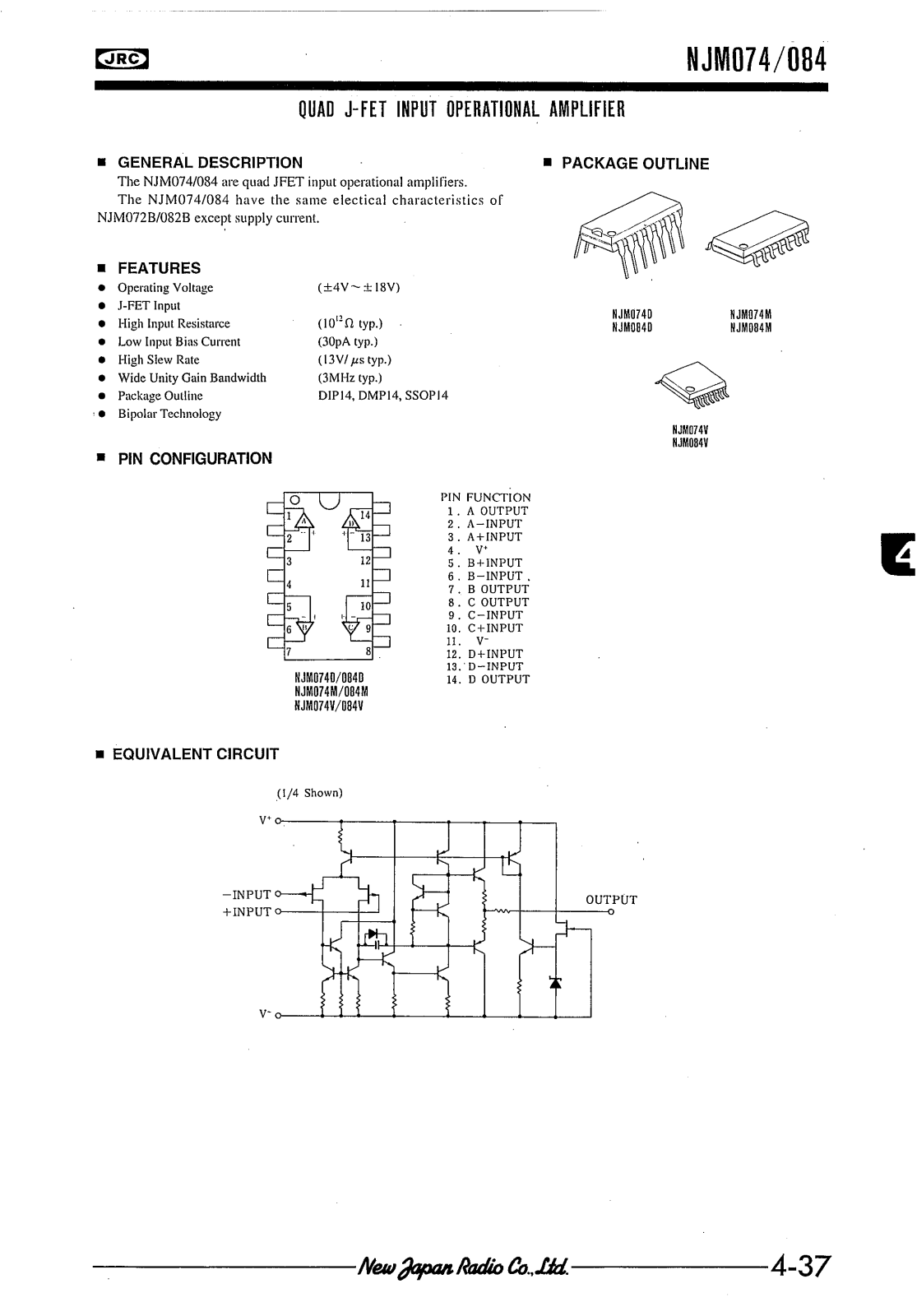 JRC NJM074D, NJM074V, NJM084D, NJM084V, NJM074M Datasheet