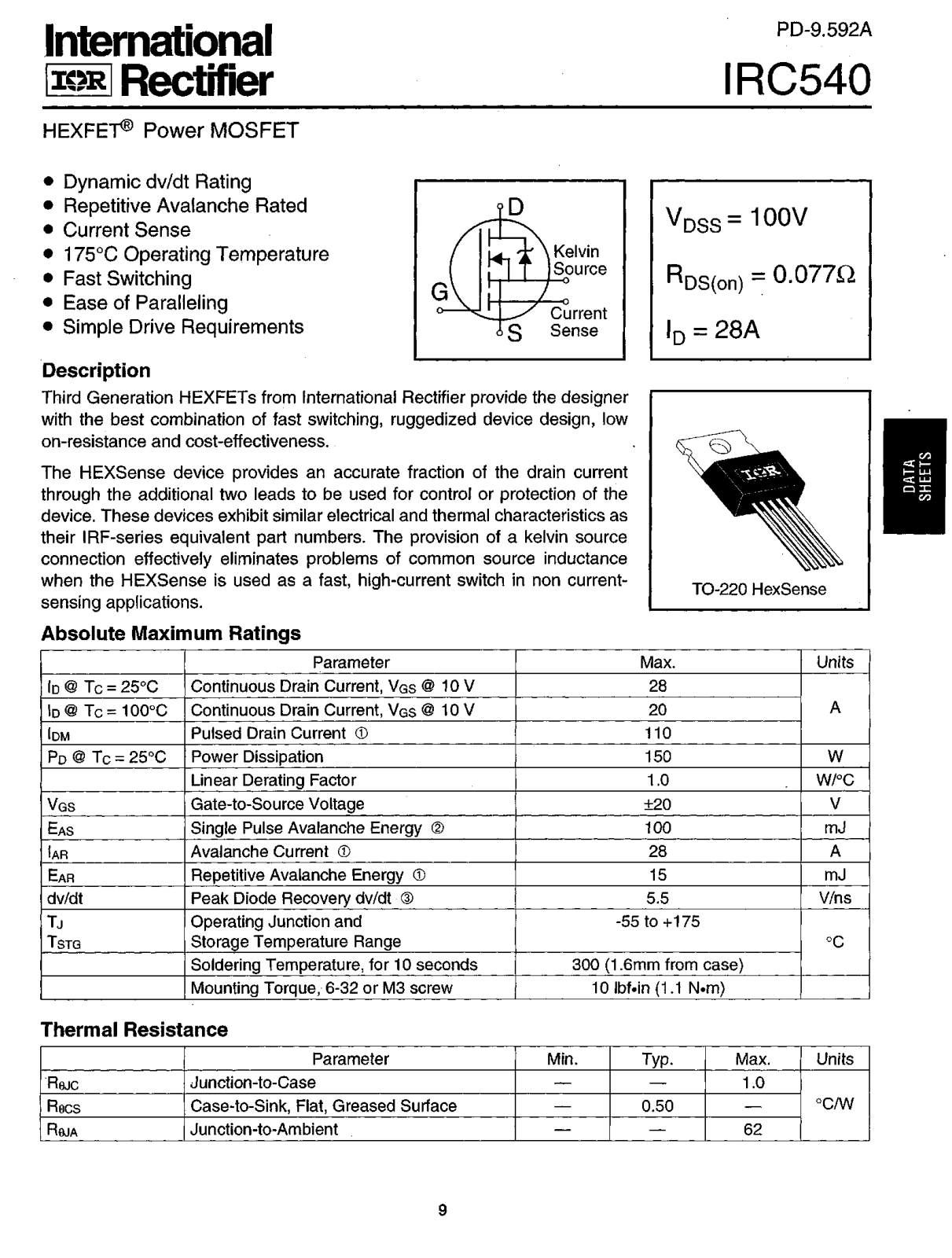 International Rectifier IRC540 Datasheet