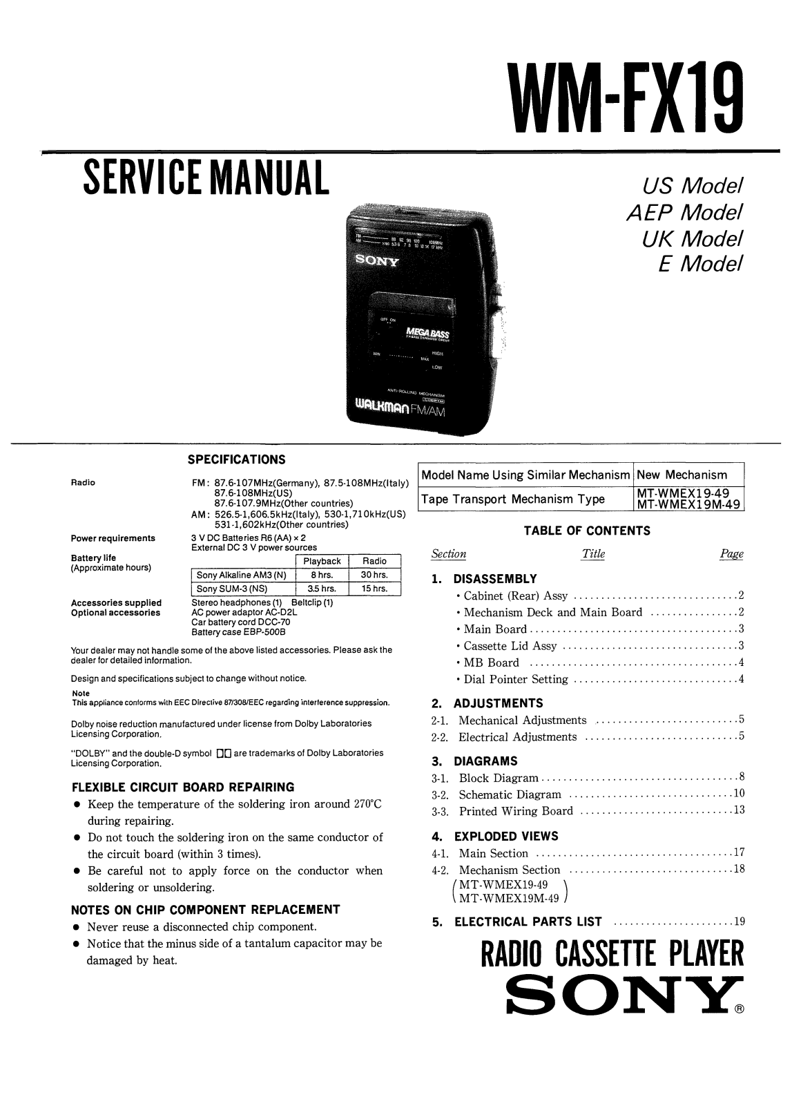 Sony WMFX-19 Service manual