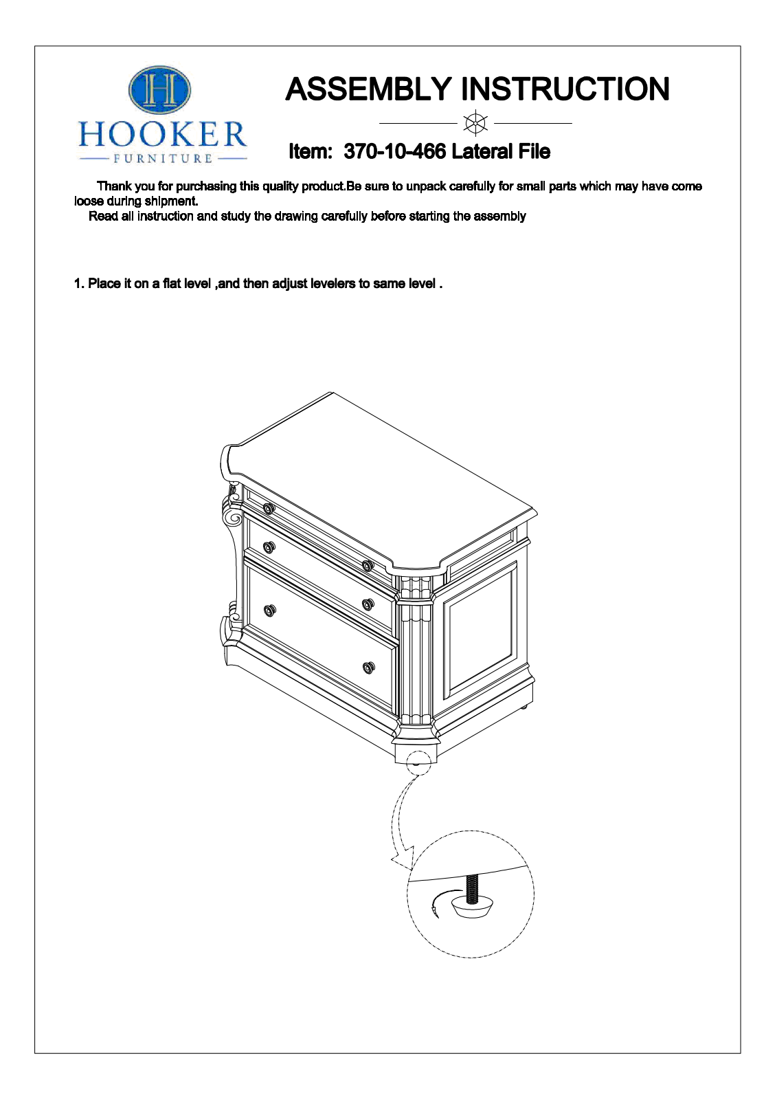 Hooker Furniture 37010466 Assembly Guide