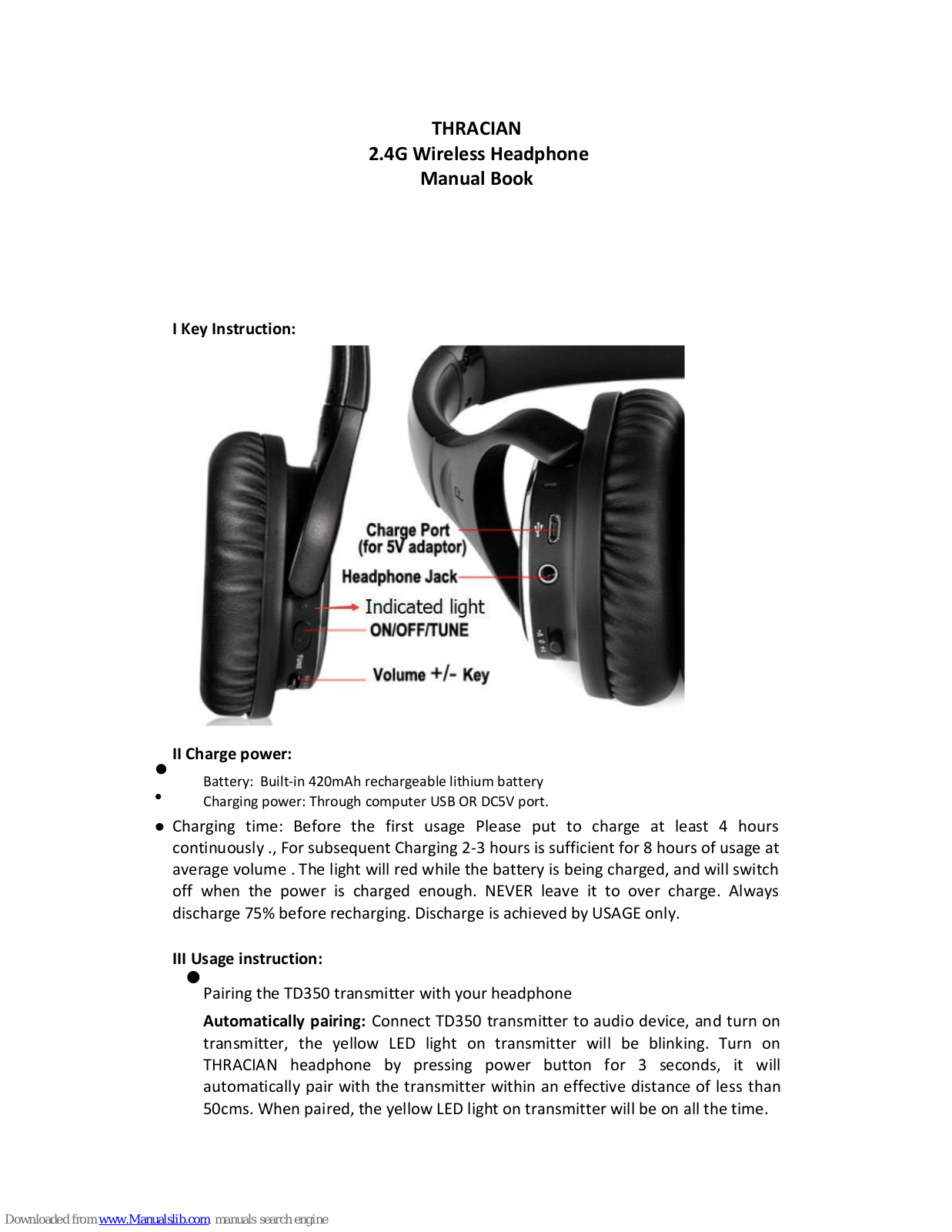 THRACIAN 2.4G Wireless Headphone Manual Book