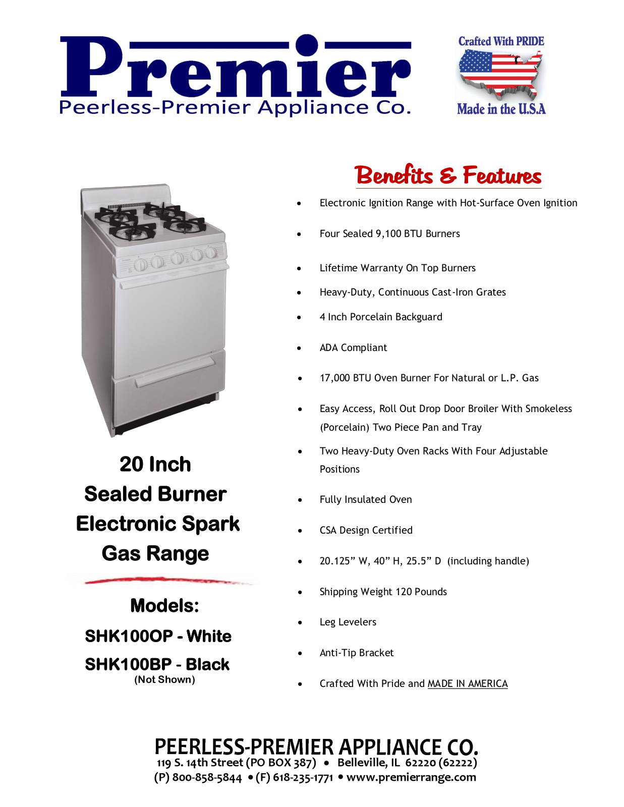 Premier SHK100BP, SHK100OP Specifications - ManualMachine.com