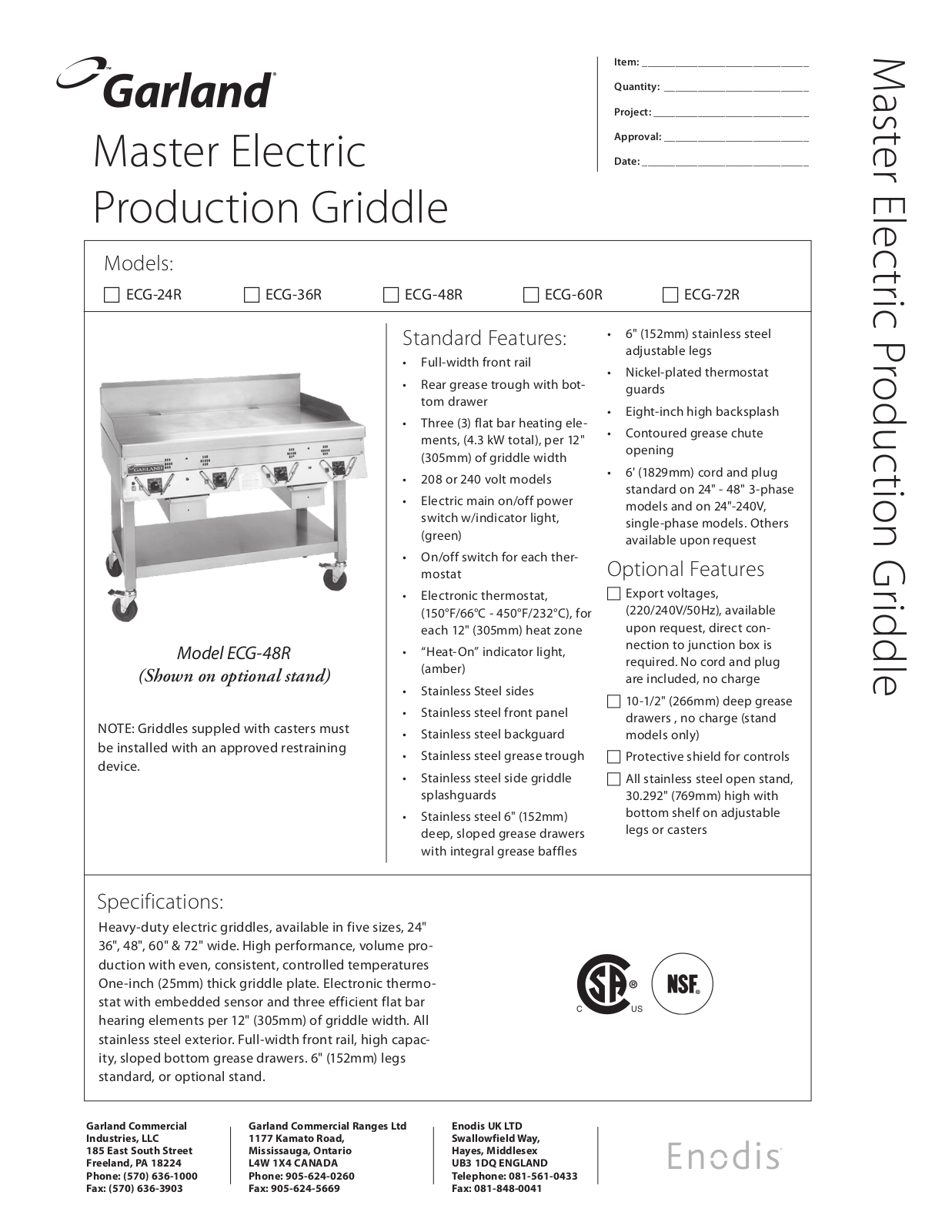 Garland ECG-24R, ECG-36R, ECG-48R, ECG-60R, ECG-72R General Manual