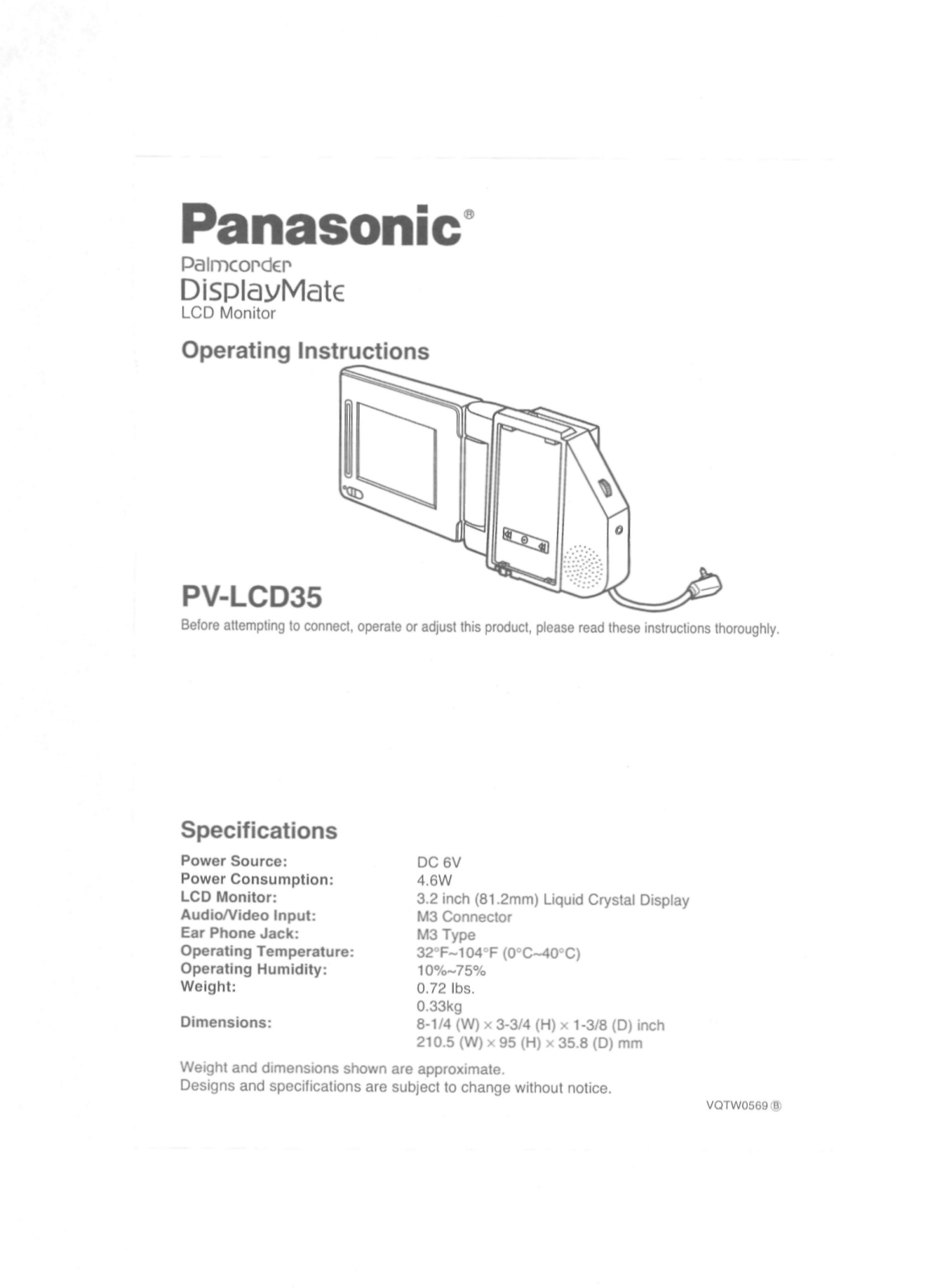 Panasonic pv-lcd35 Operation Manual