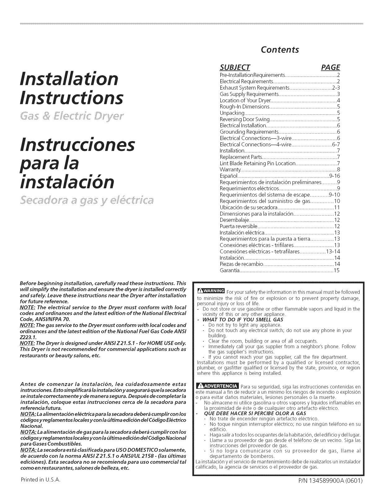 Frigidaire FCED3000ES0, FCGD3000ES0, FCGD3000ES1 Installation Guide
