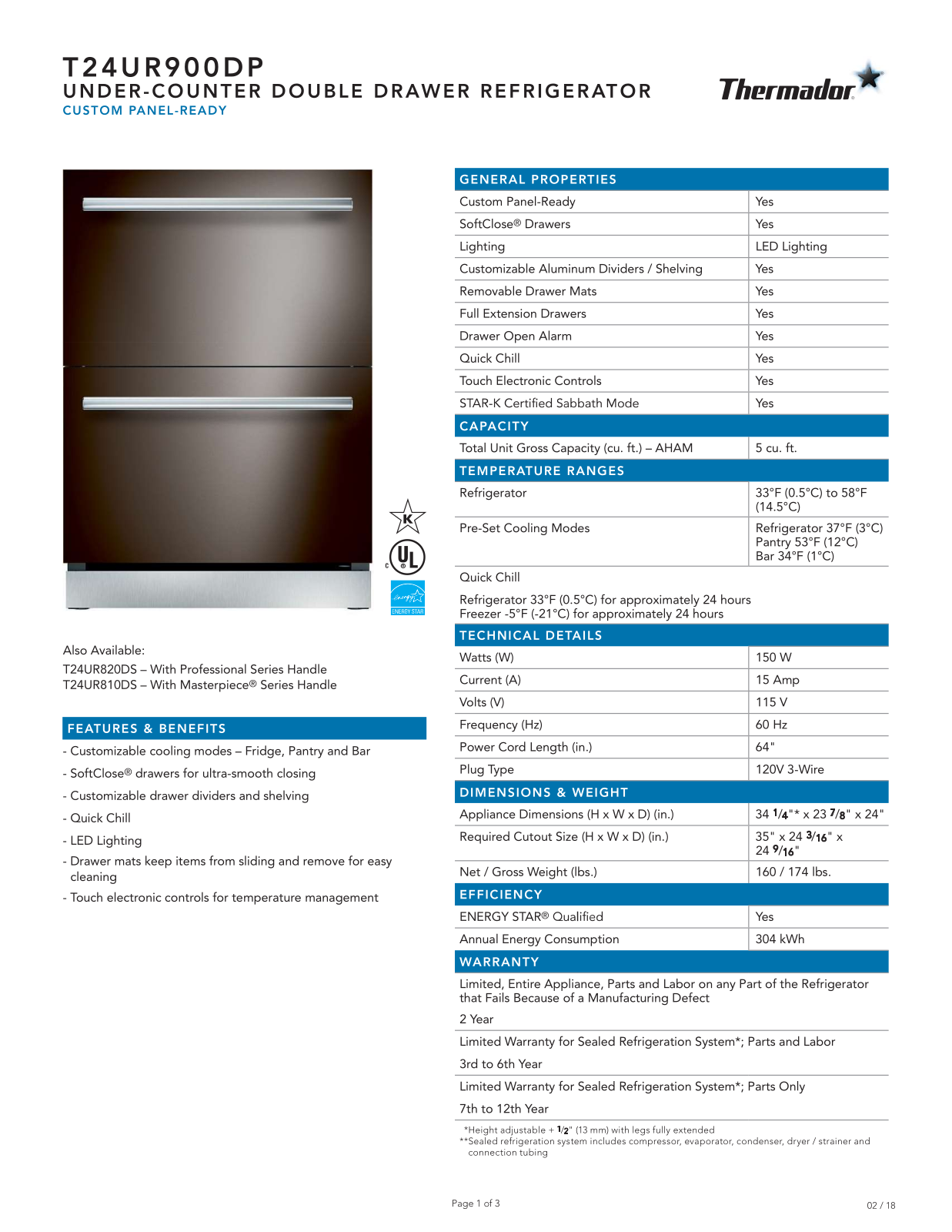 Thermador T24UR900DP Specification Sheet