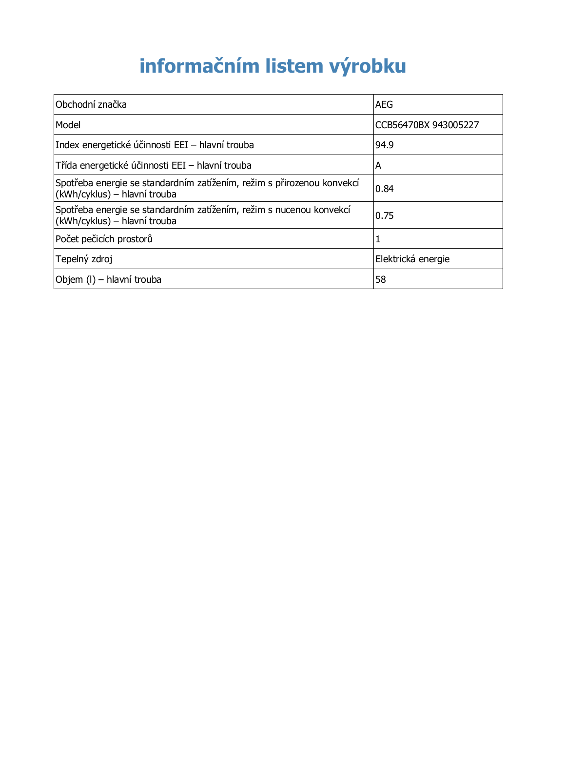 AEG CCB56470BX Information sheet