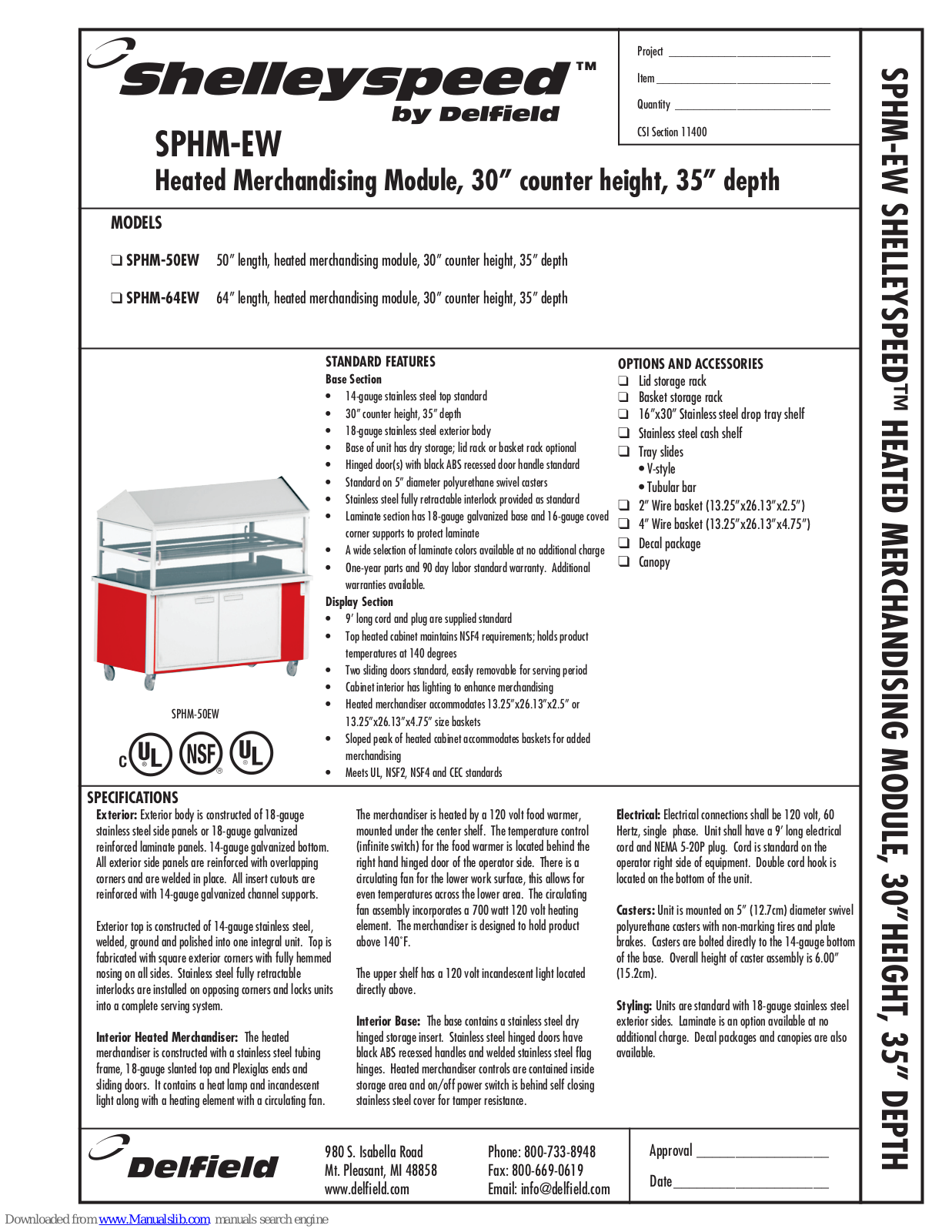 Delfield Shelleyspeed SPHM-50EW, Shelleyspeed SPHM-64EW Specifications