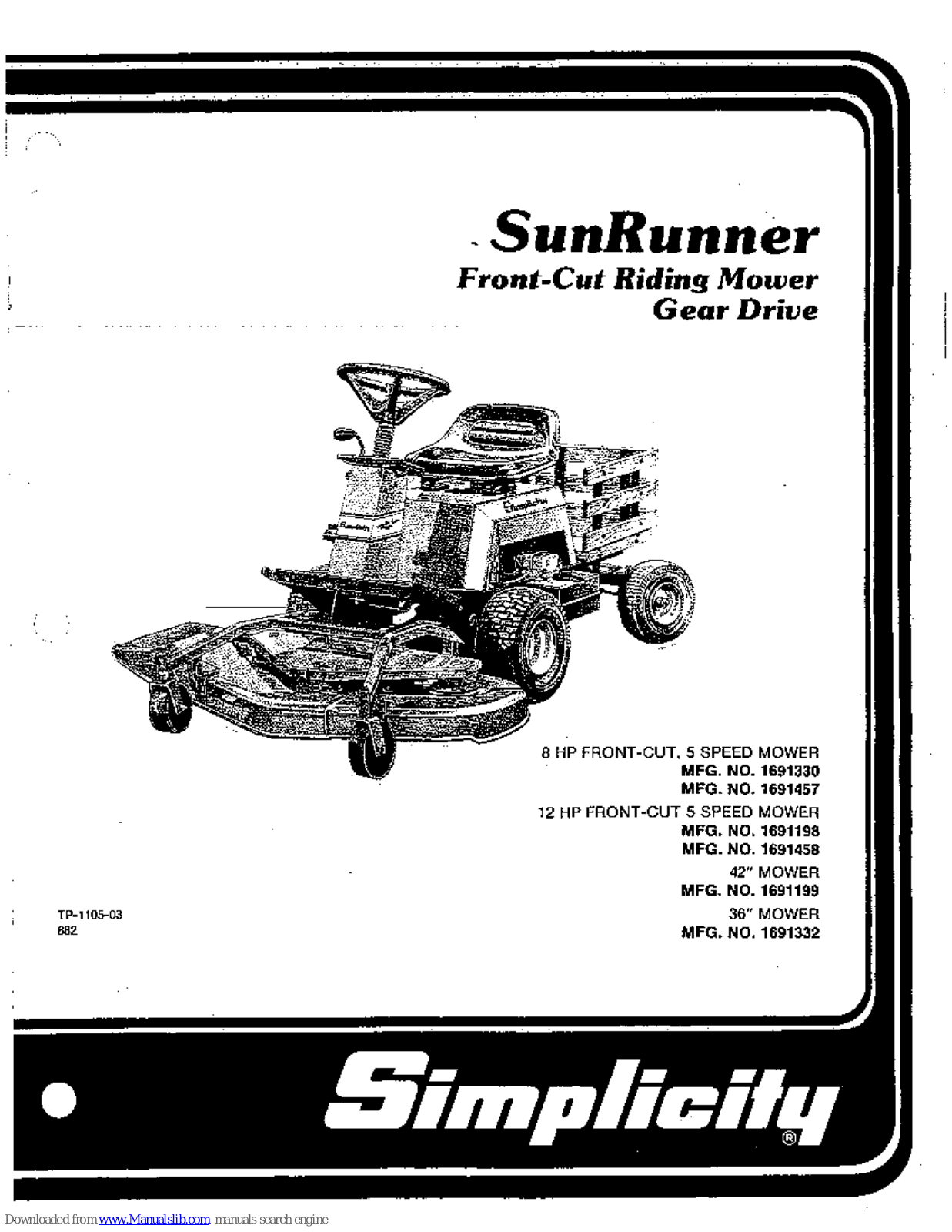 Simplicity SunRunner 1691198, SunRunner 1691330, SunRunner 1691457, SunRunner 1691458, SunRunner 1691199 Owner's Manual