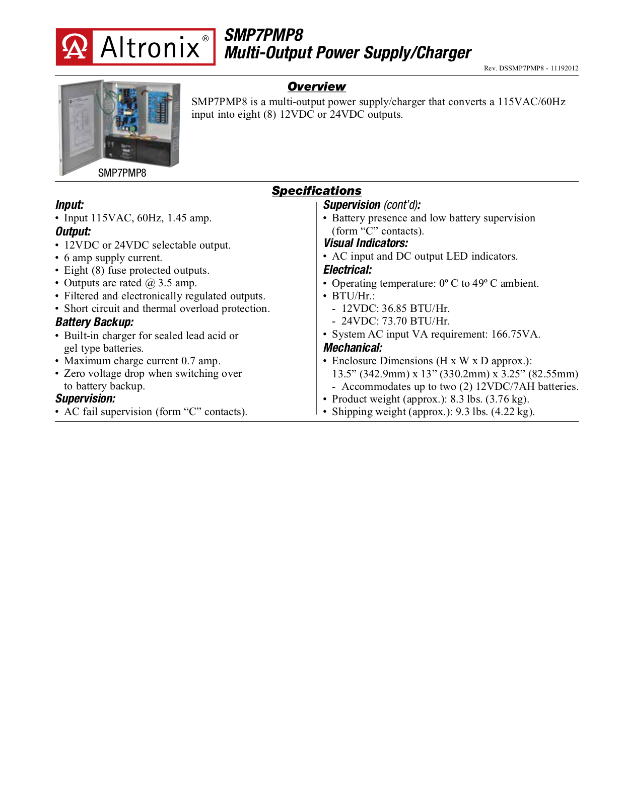 Altronix SMP7PMP8 Data Sheet