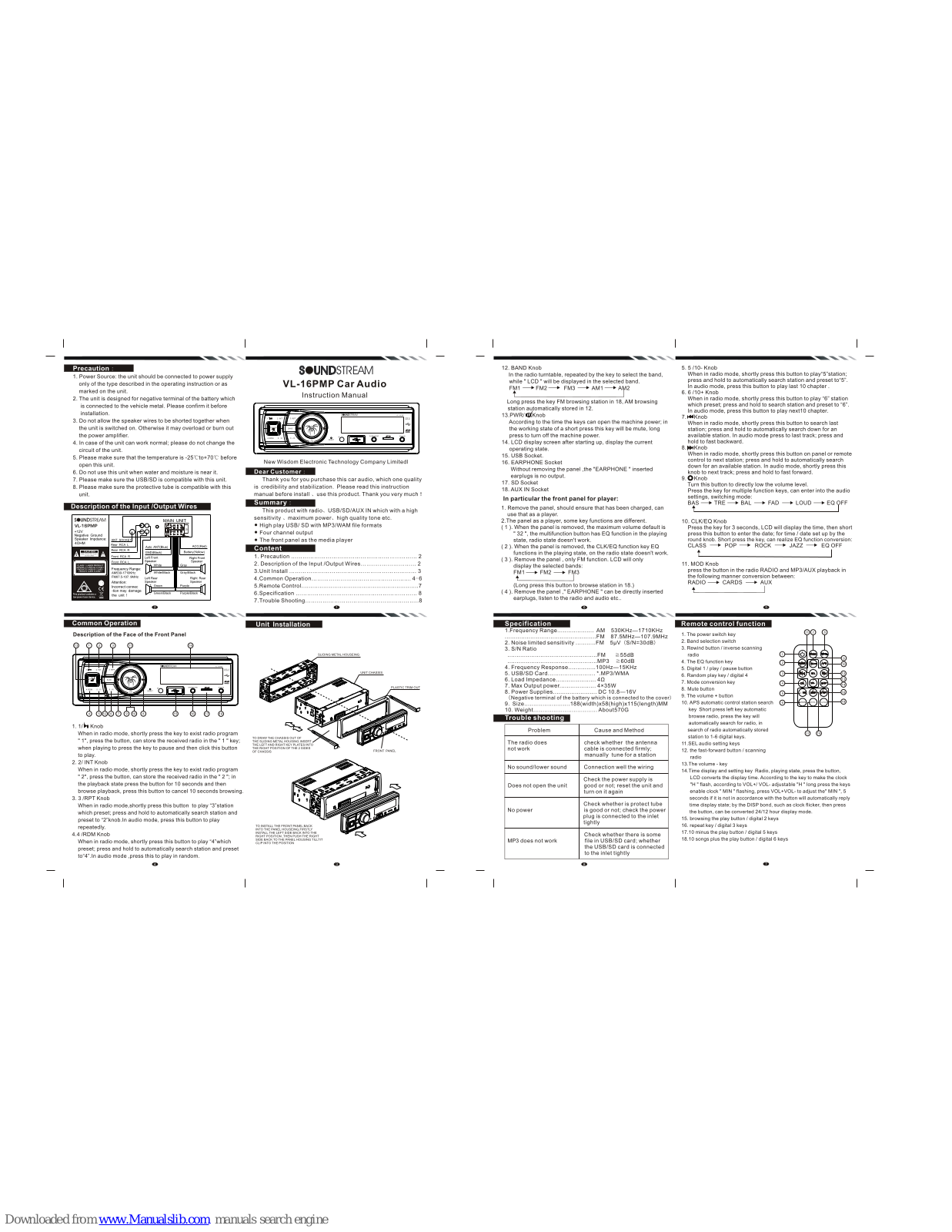 Soundstream VL-16PMP Instruction Manual