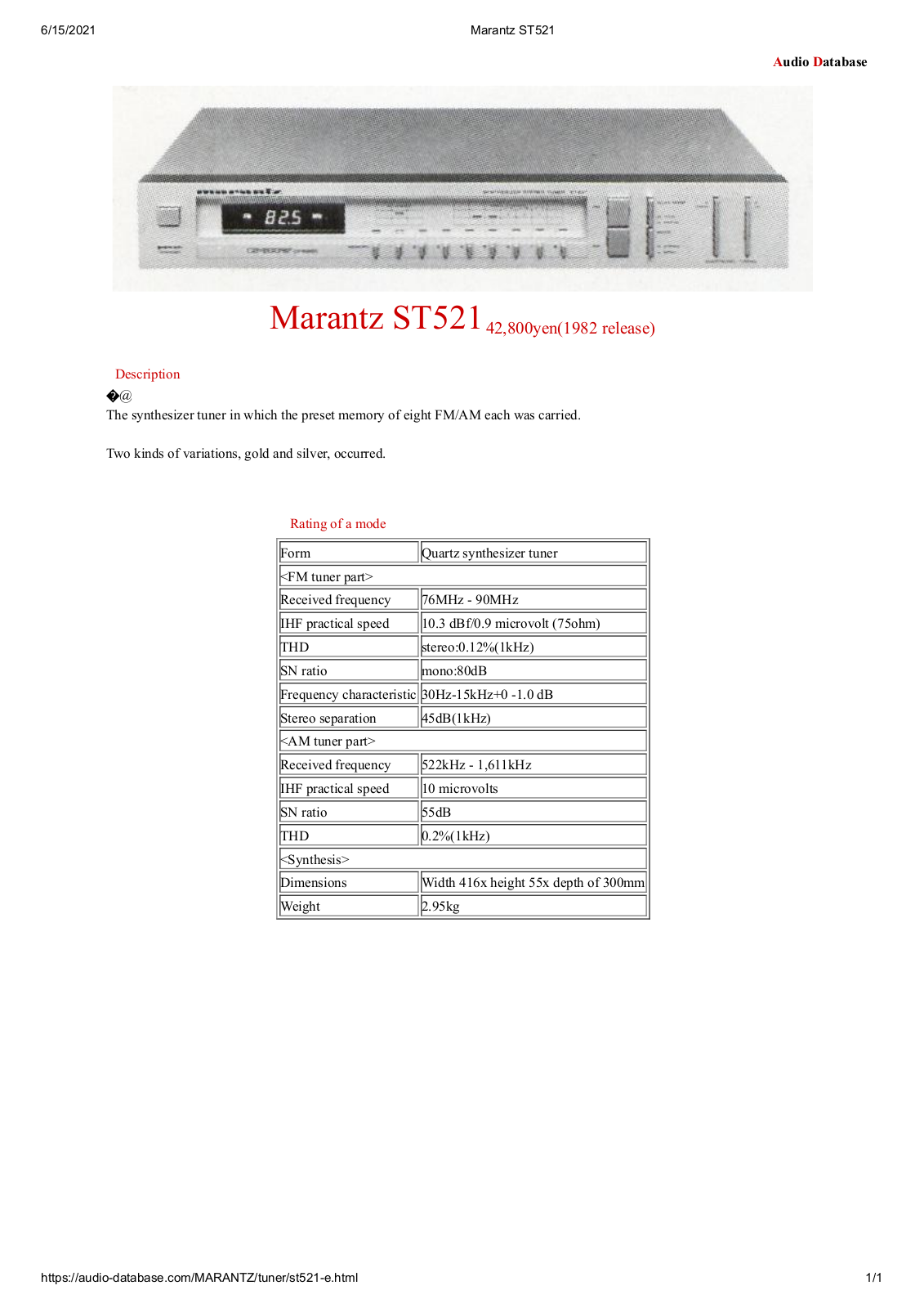 Marantz ST521 User Manual
