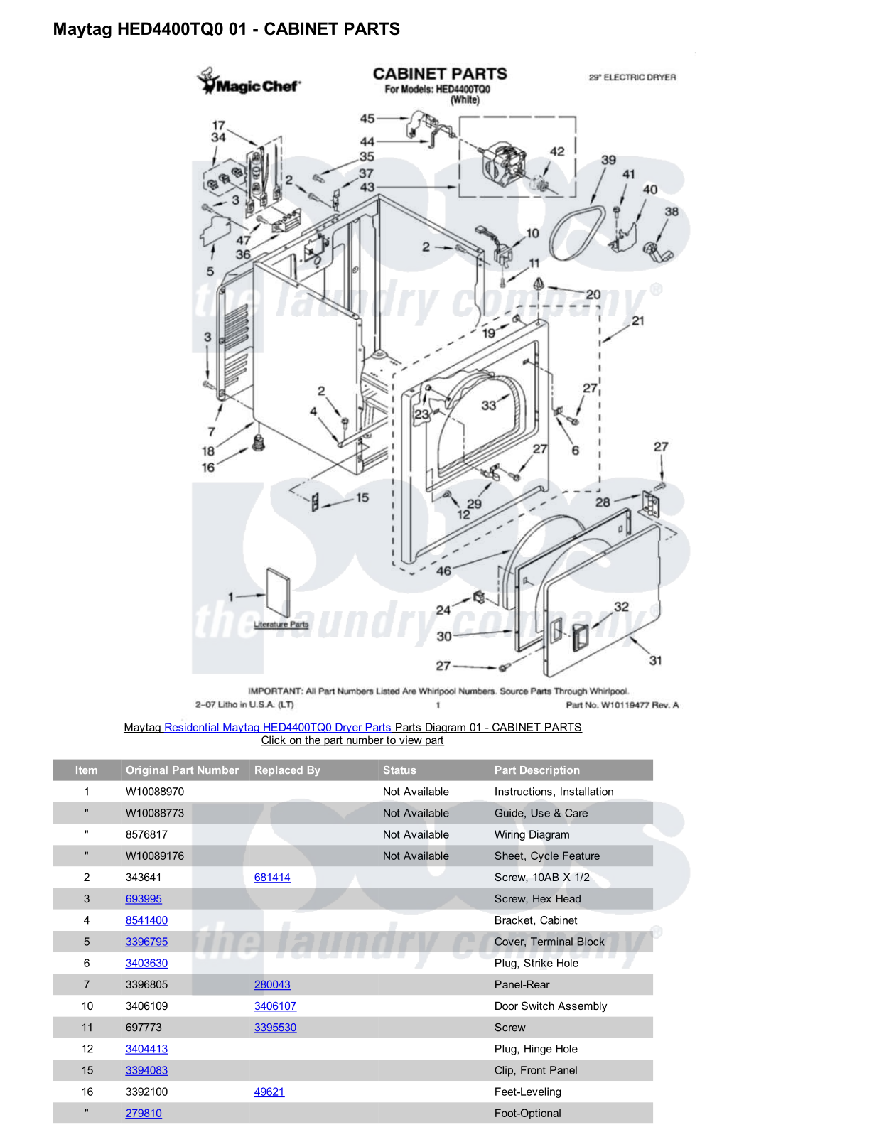 Maytag HED4400TQ0 Parts Diagram