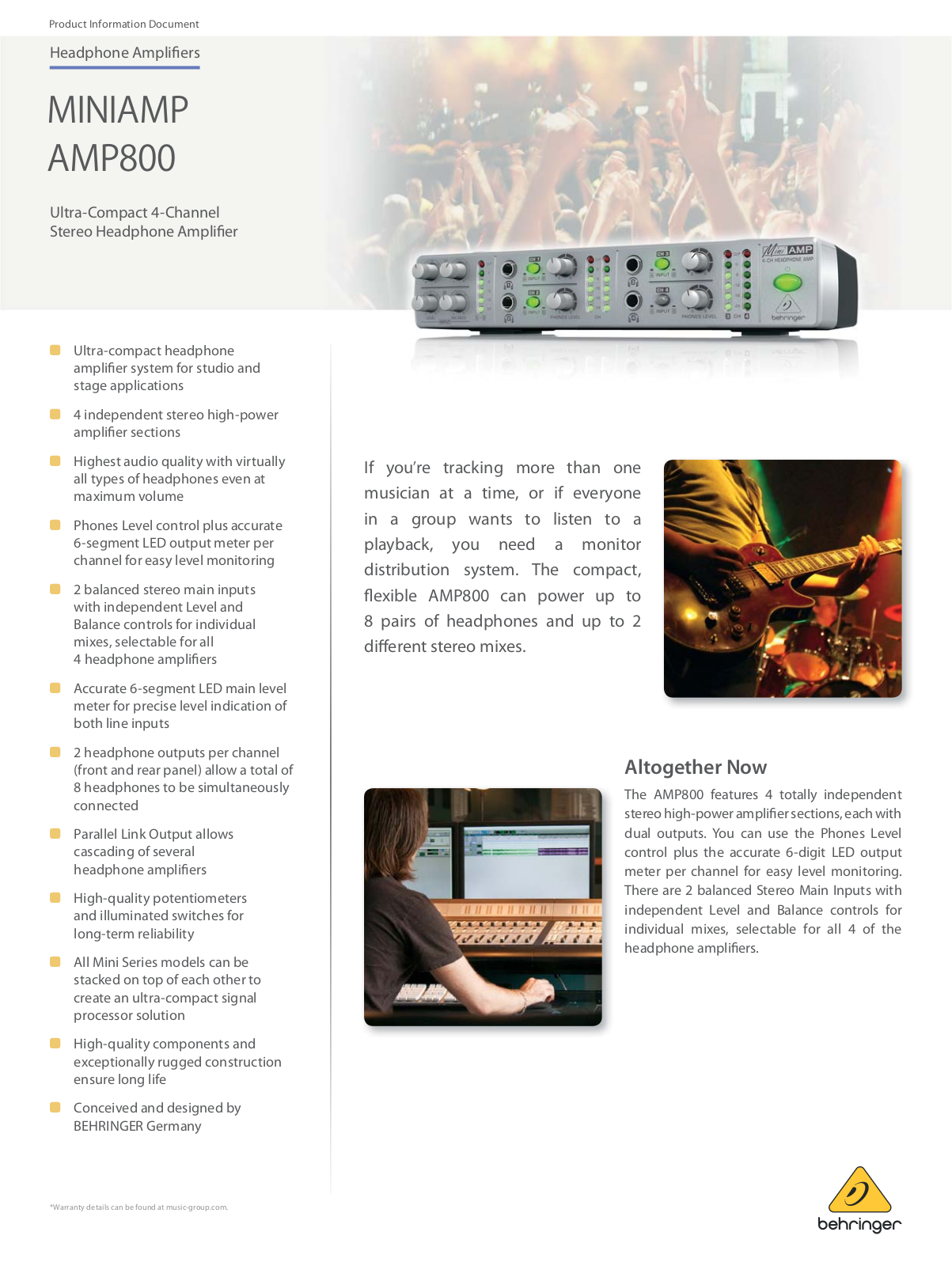 Behringer AMP800 Product Information