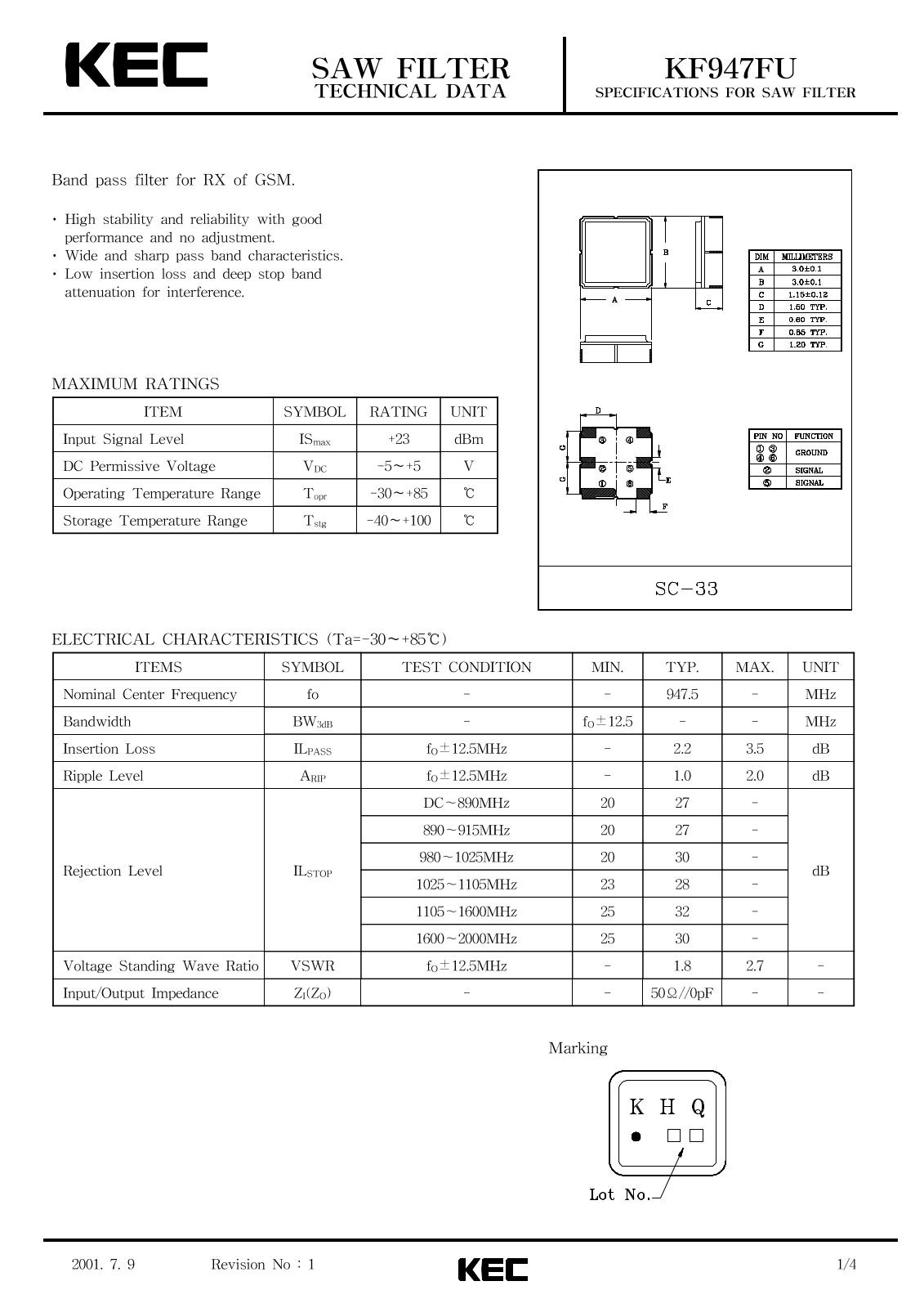 KEC KF947FU Datasheet