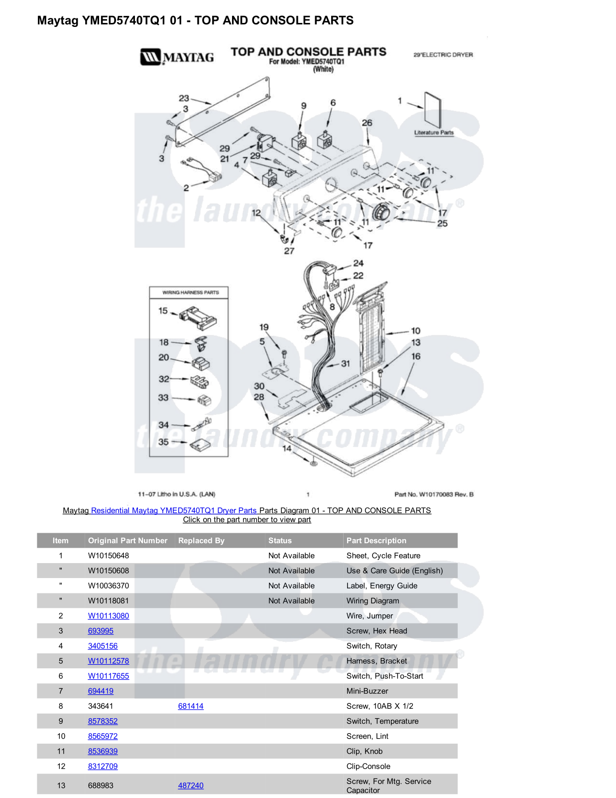 Maytag YMED5740TQ1 Parts Diagram