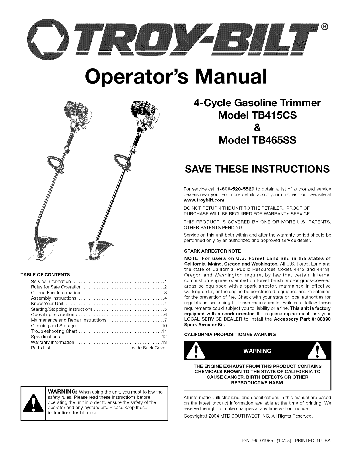Troy-bilt TB465SS, TB415CS User Manual - ManualMachine.com