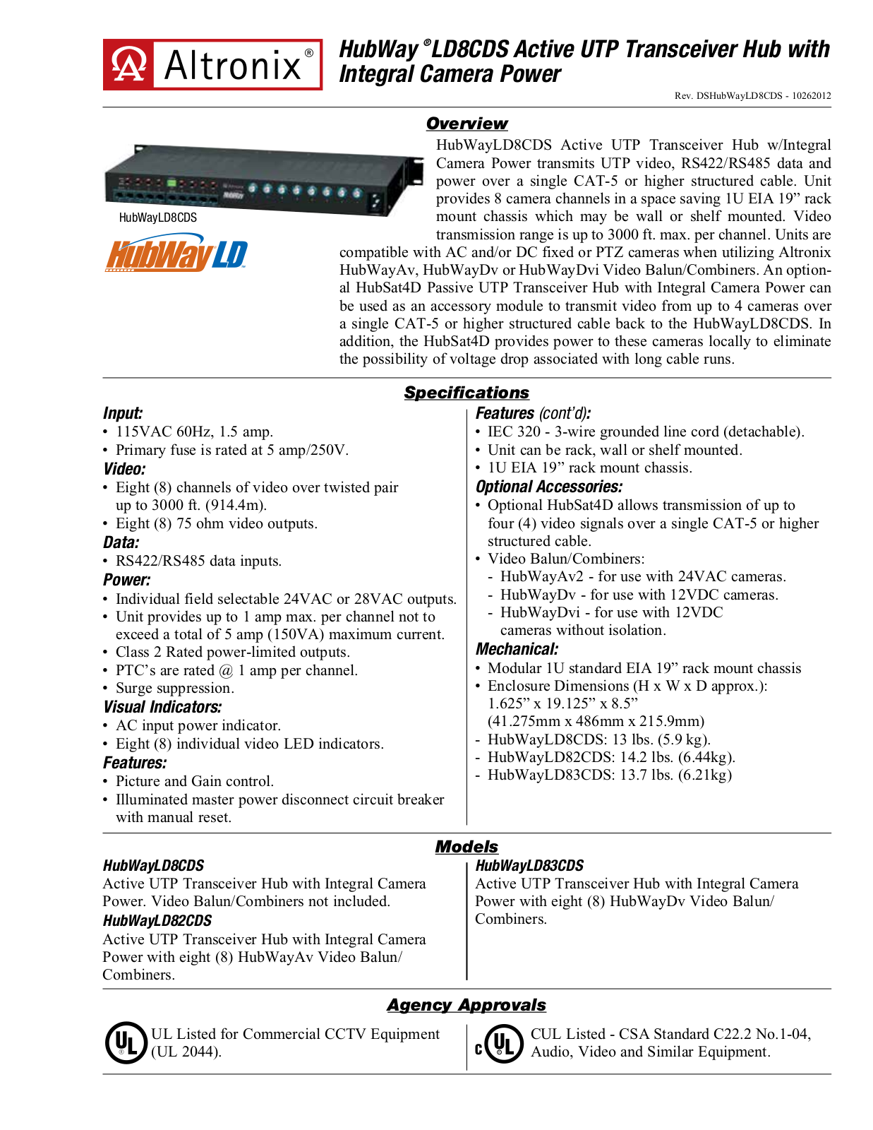 Altronix HubWayLD82CDS, HubWayLD83CDS Specsheet