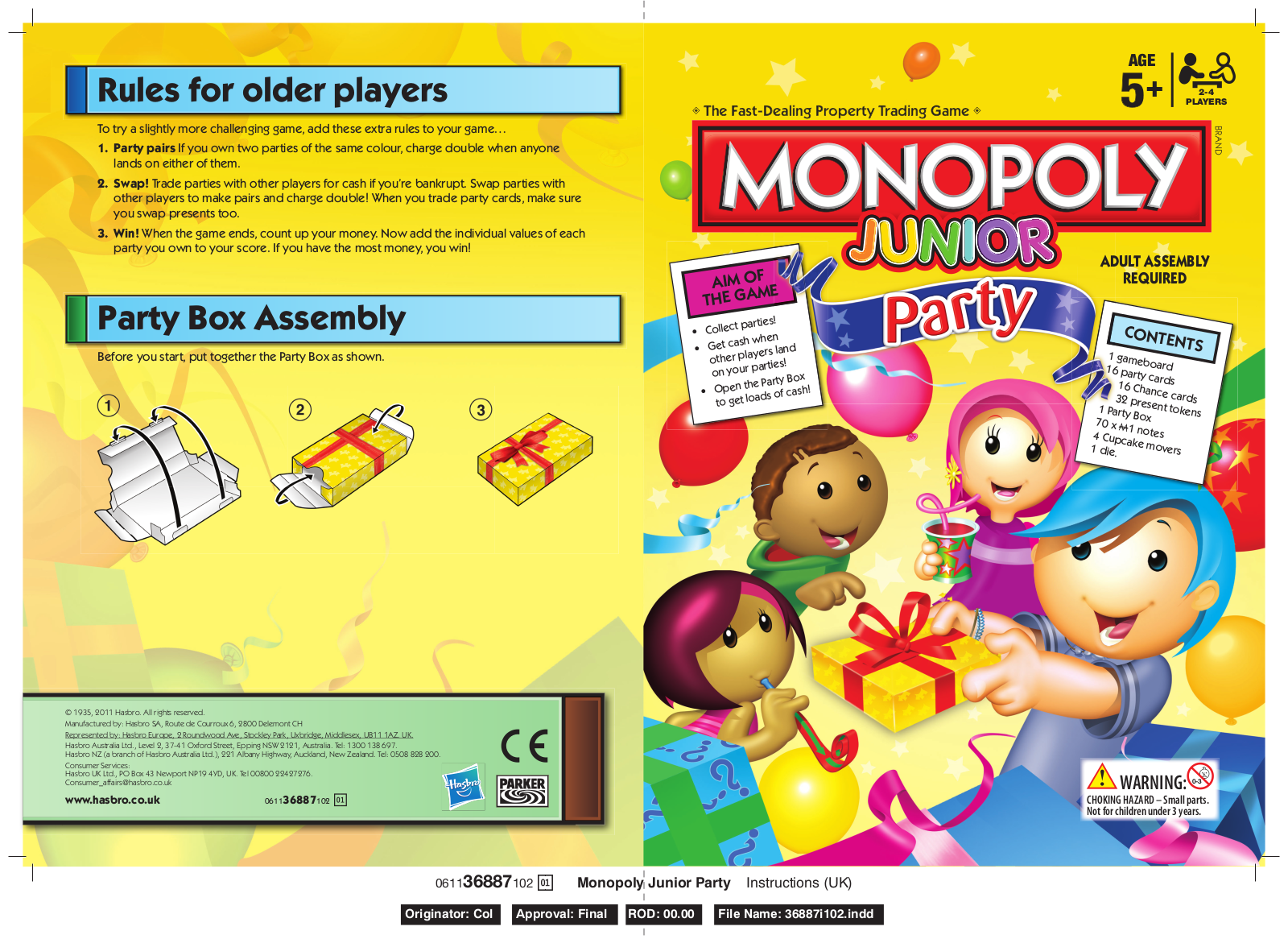 HASBRO Monopoly Jr Party User Manual