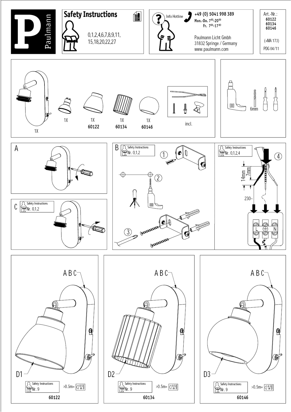 Paulmann 60146, 60122, 60134 Safety instructions - ManualMachine.com