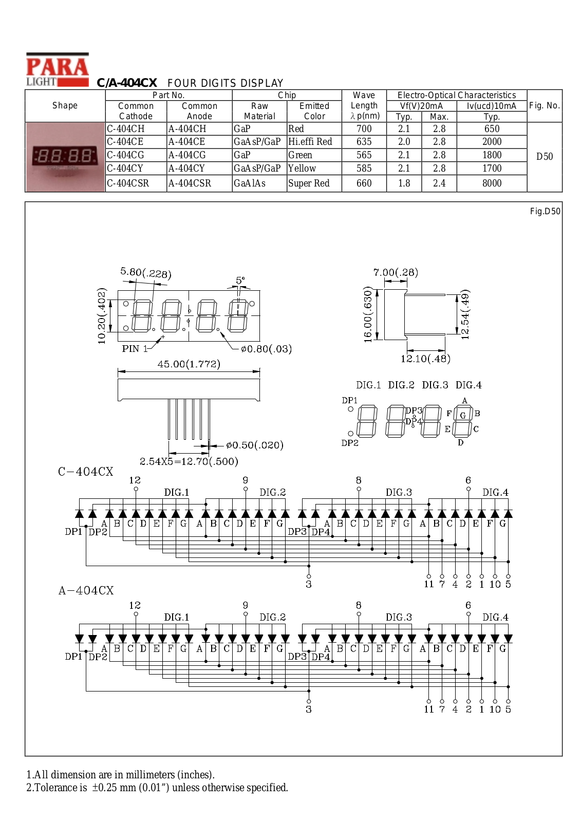 PARA C-404CY, C-404CSR, C-404CH, C-404CG, C-404CE Datasheet