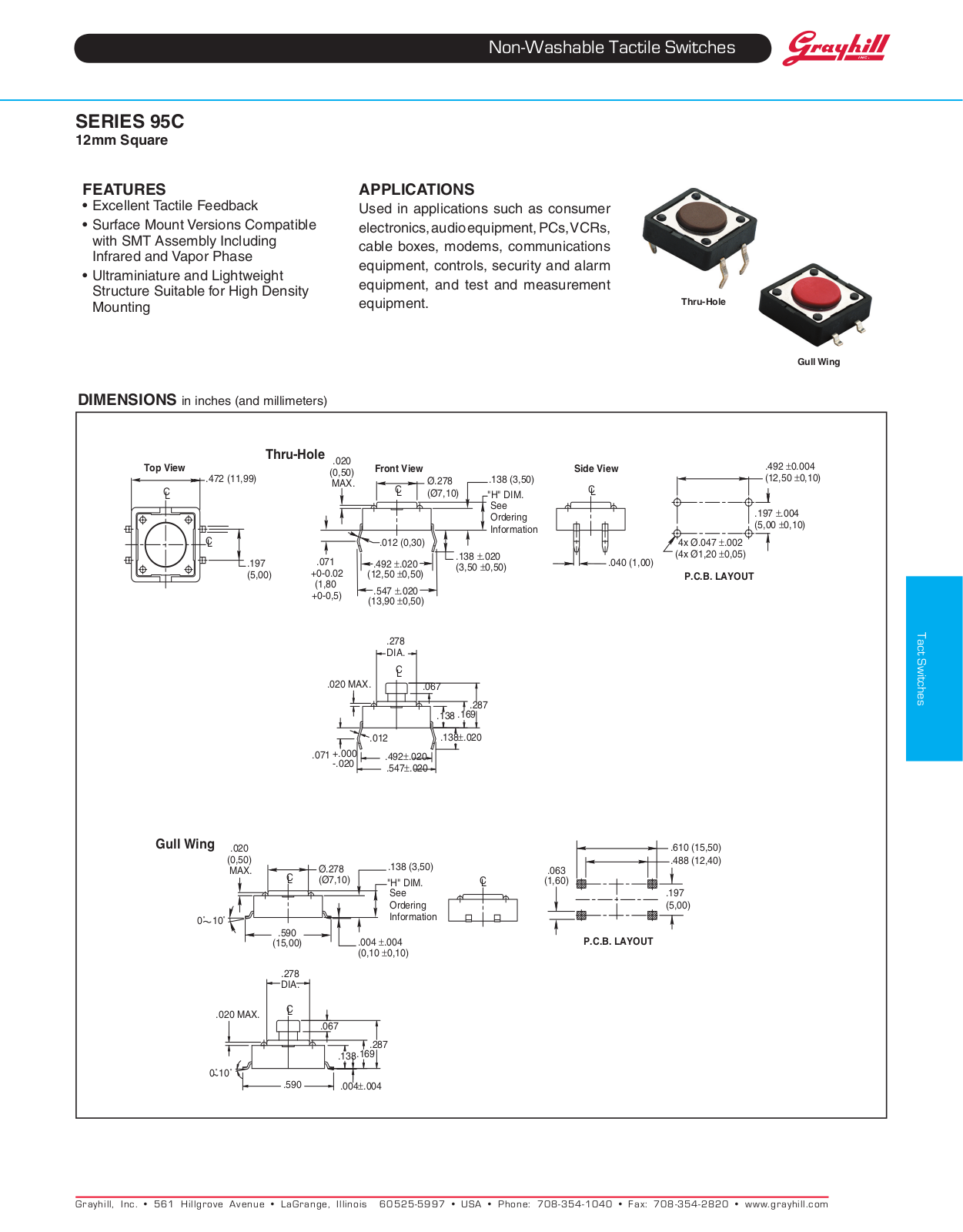 Grayhill Tactile Switches 95C12 User Manual