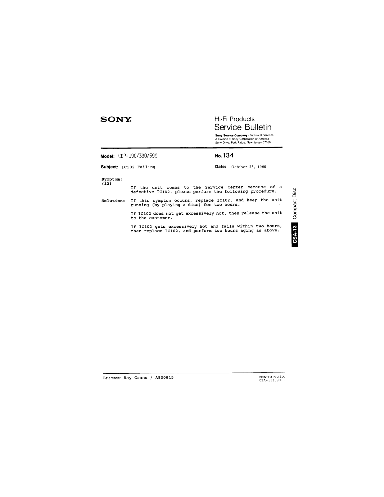 Sony CDP-190, CDP390, CDP590 Service Manual