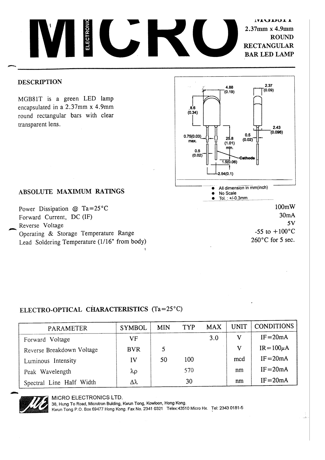 MICRO MUB81T Datasheet