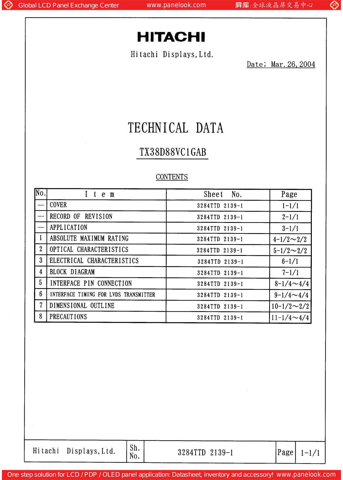 HITACHI TX38D88VC1GAB Specification