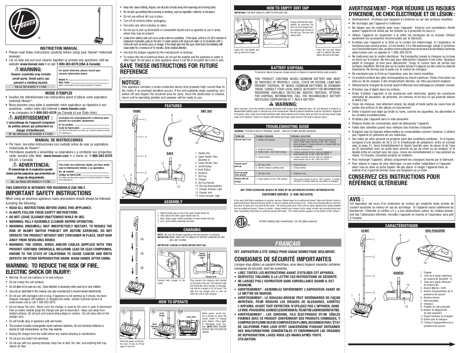Hoover 59144003 User Manual