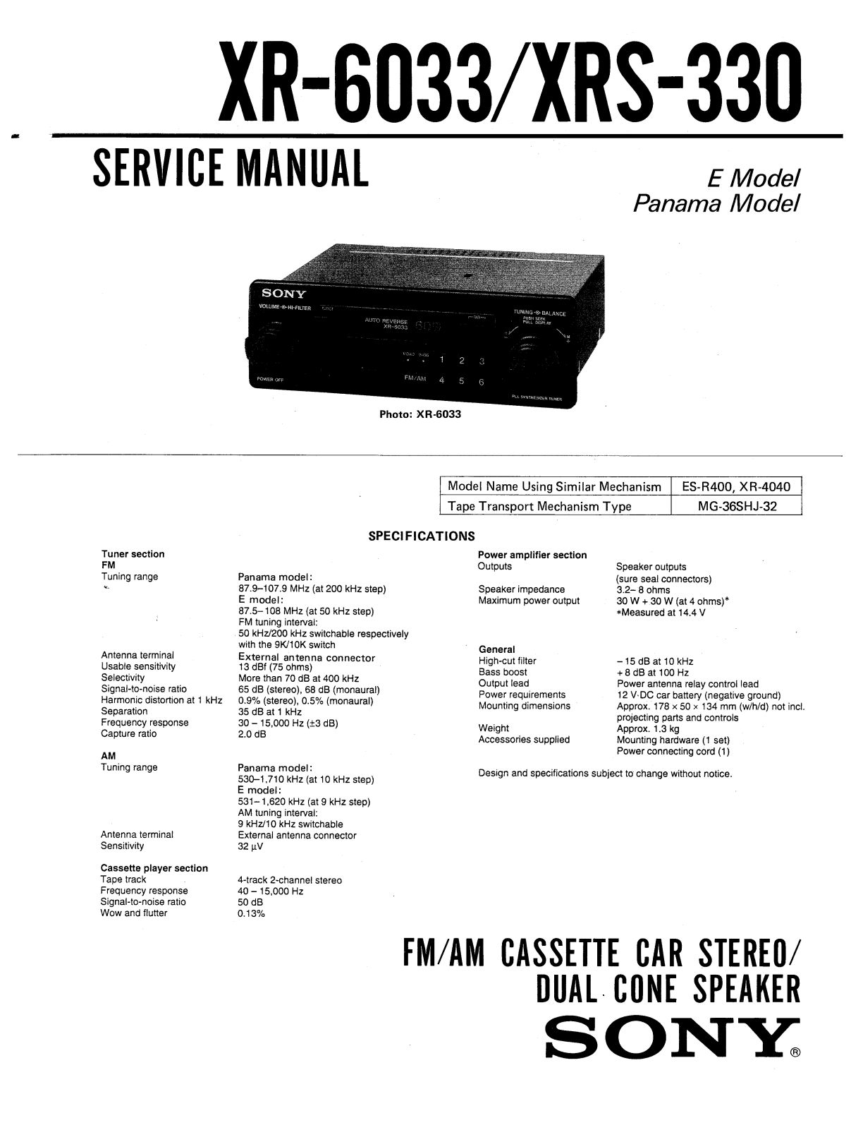 Sony XR-6033 Service manual