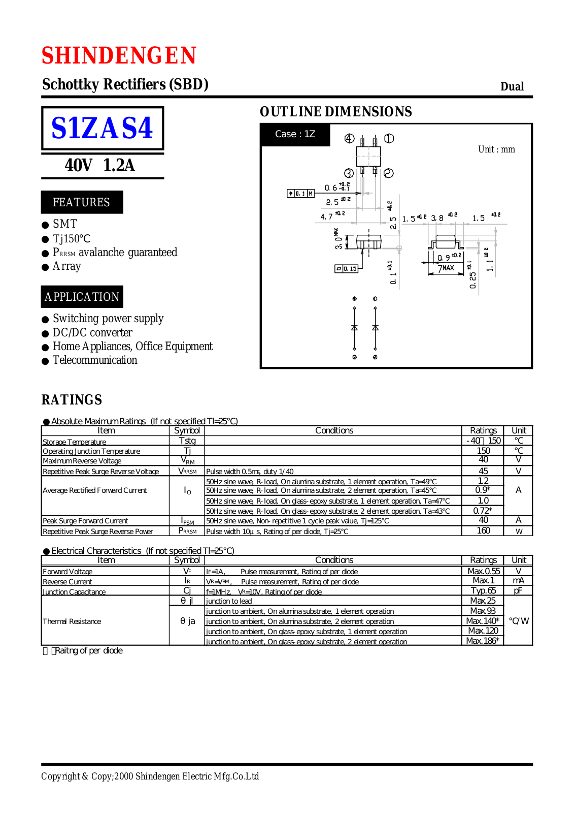 Shindengen Electric Manufacturing Company Ltd S1ZAS4 Datasheet