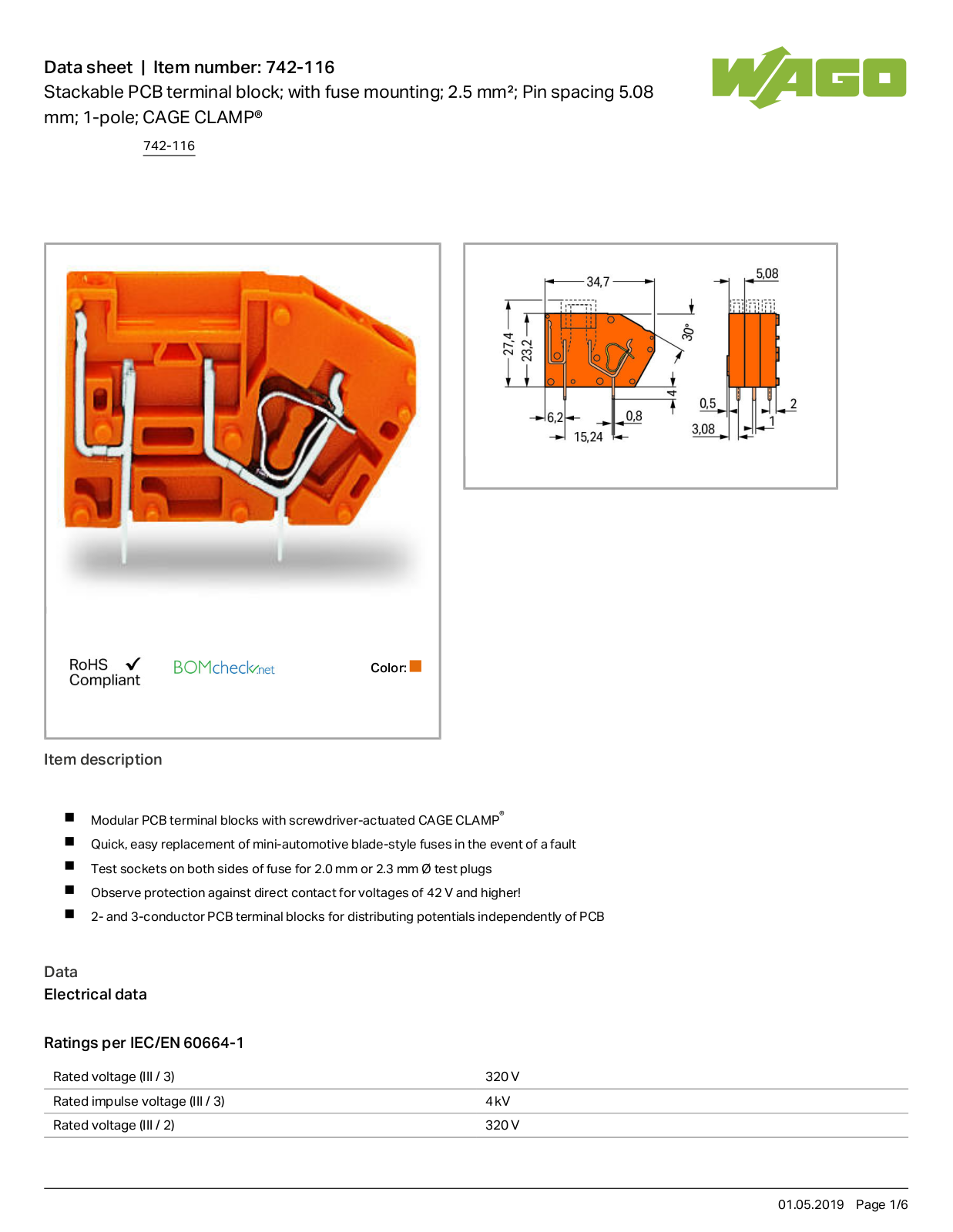 Wago 742-116 Data Sheet