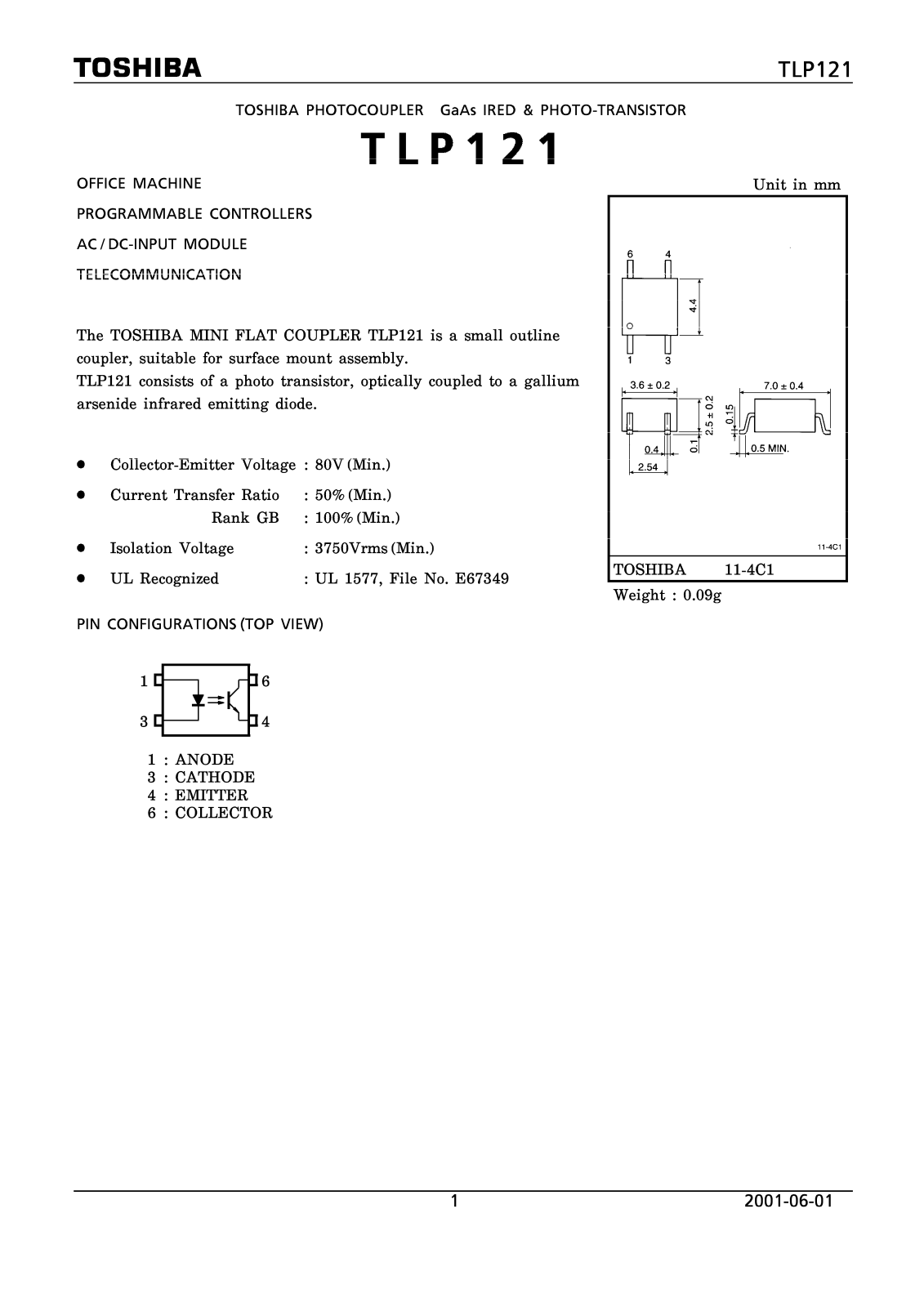 TOSHIBA TLP121 Technical data