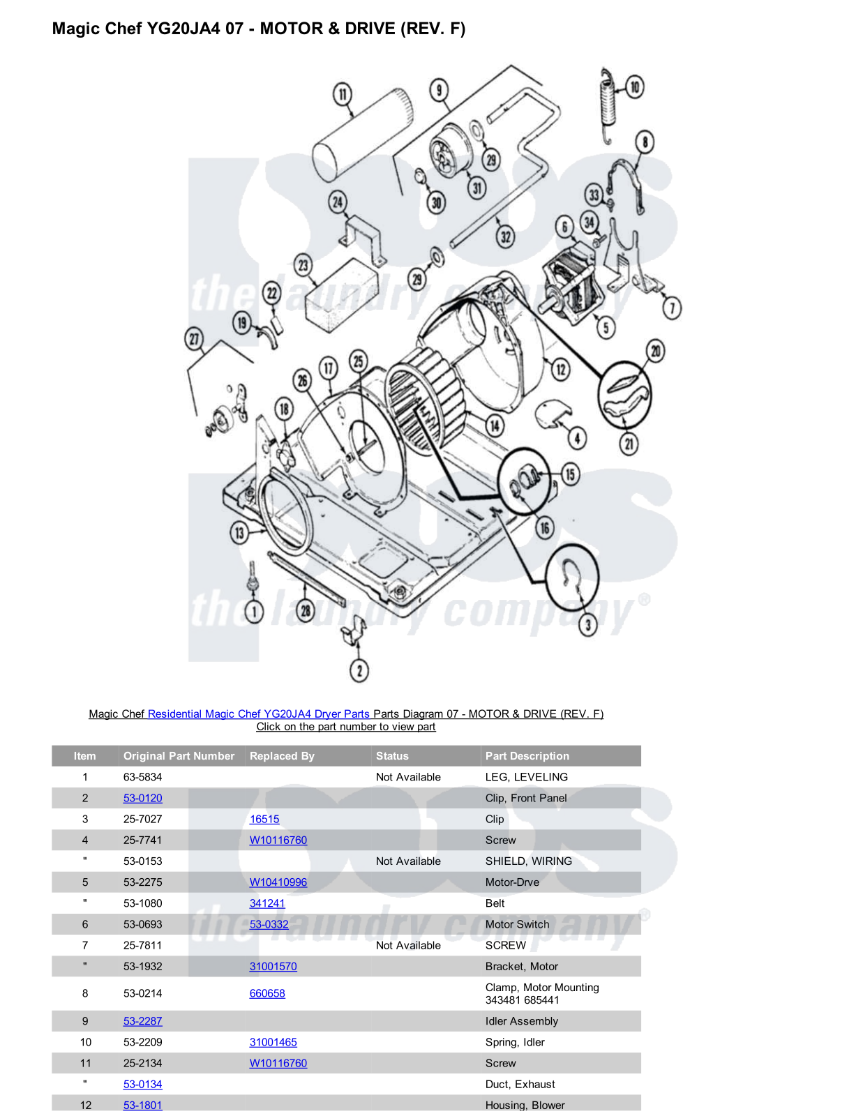 Magic Chef YG20JA4 Parts Diagram