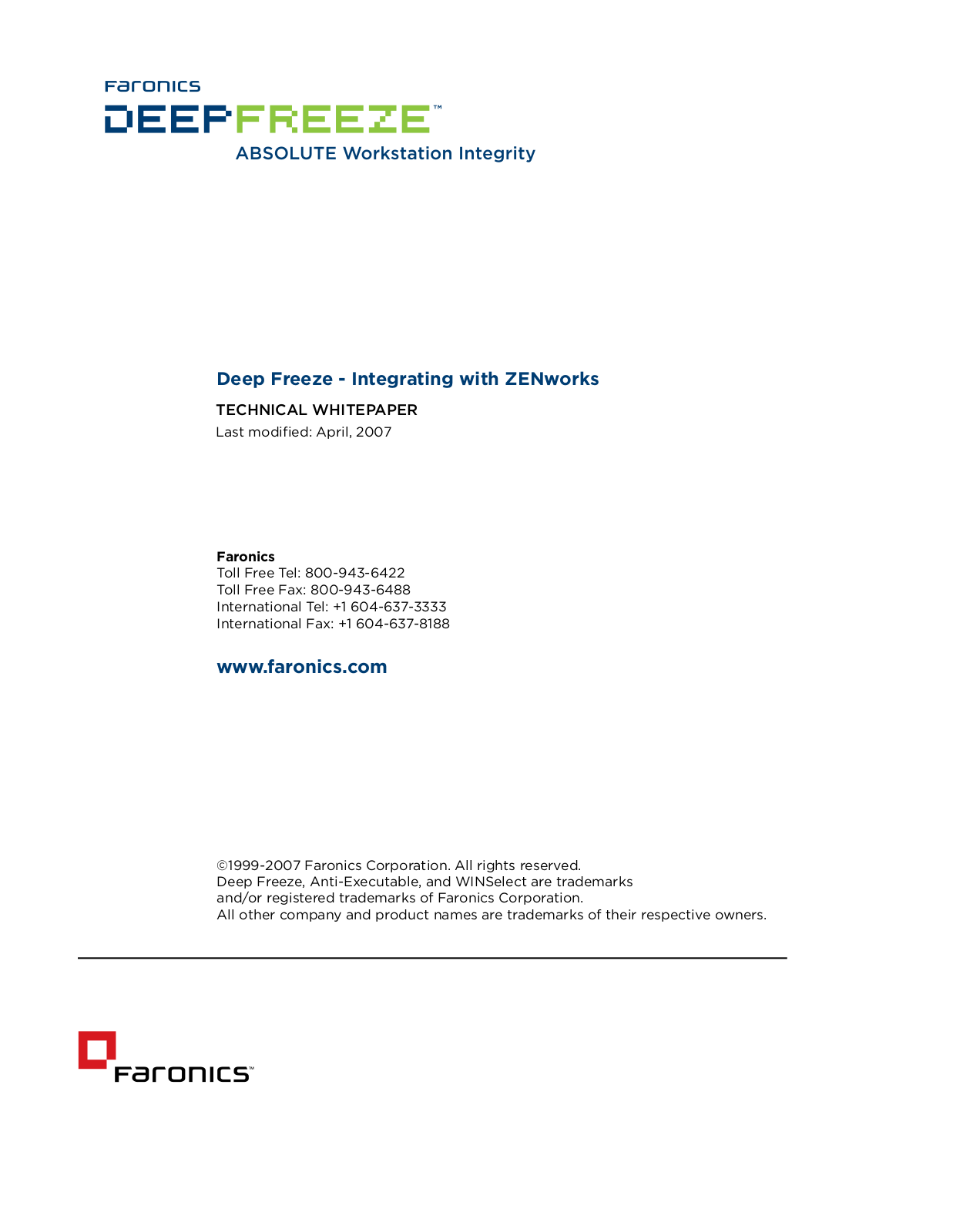 Faronics DEEP FREEZE DATASHEET