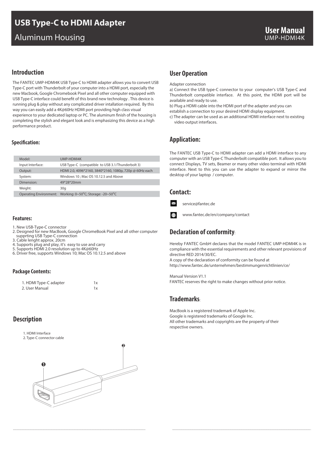 Fantec UMP-HDMI4K operation manual