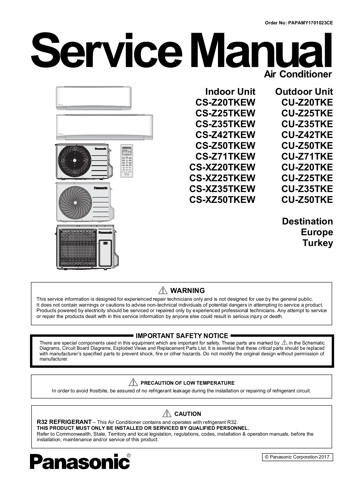 Panasonic CS-Z25TKEW, CS-Z35TKEW, CS-Z42TKEW, CS-Z50TKEW, CS-Z71TKEW Service Manual