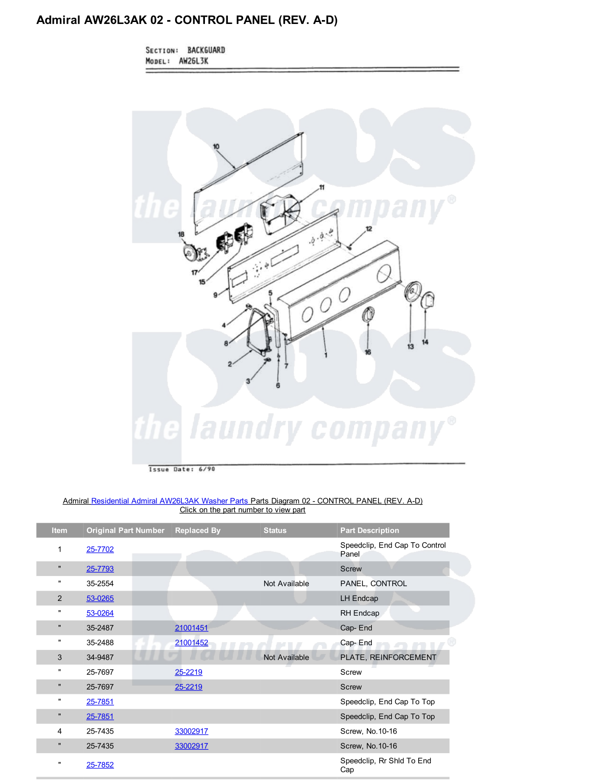 Admiral AW26L3AK Parts Diagram