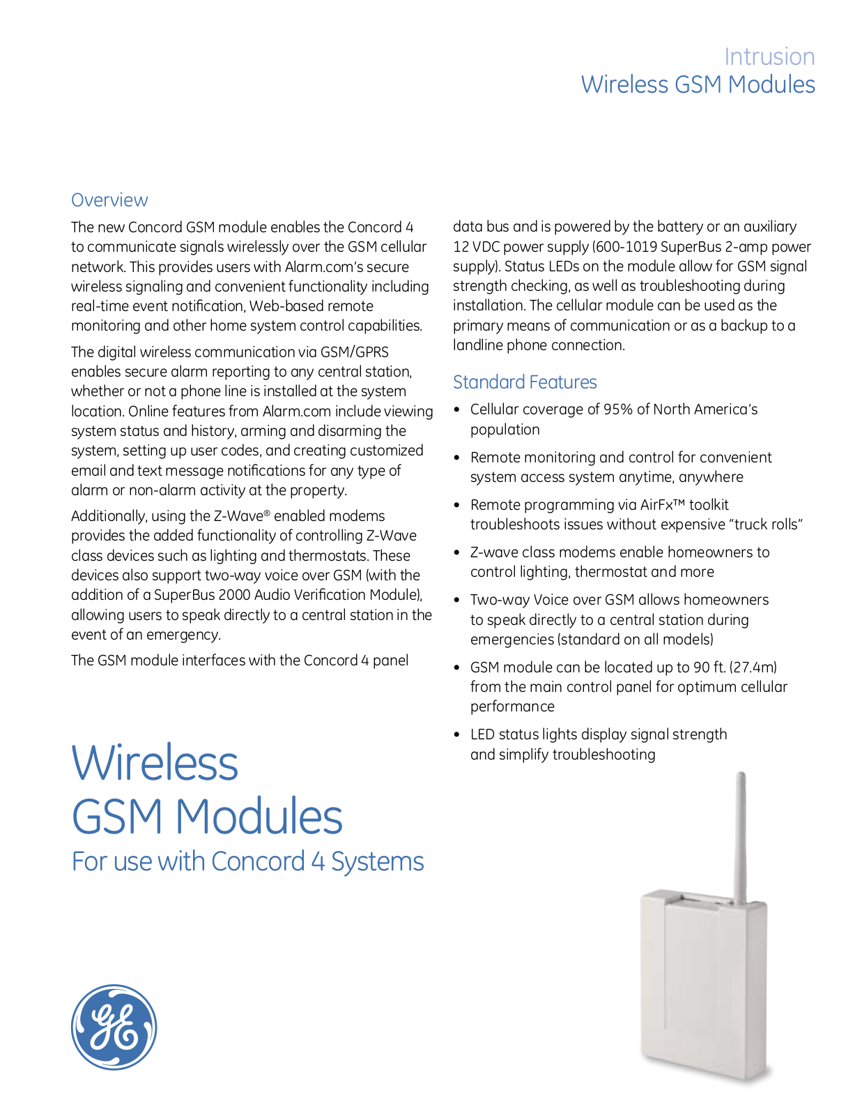 GE Security 600-1053-3-AT, 600-1053-3-TM, 600-1053-3-ZWAVE-AT, 600-1053-3-ZWAVE-TM Specsheet