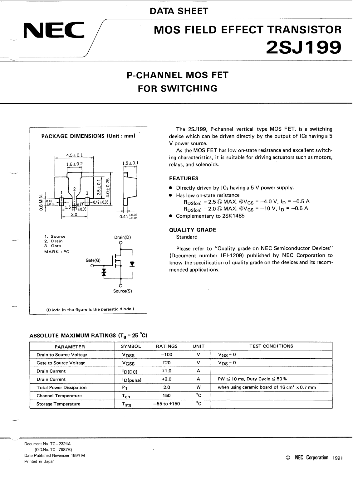 NEC 2SJ199 Technical data