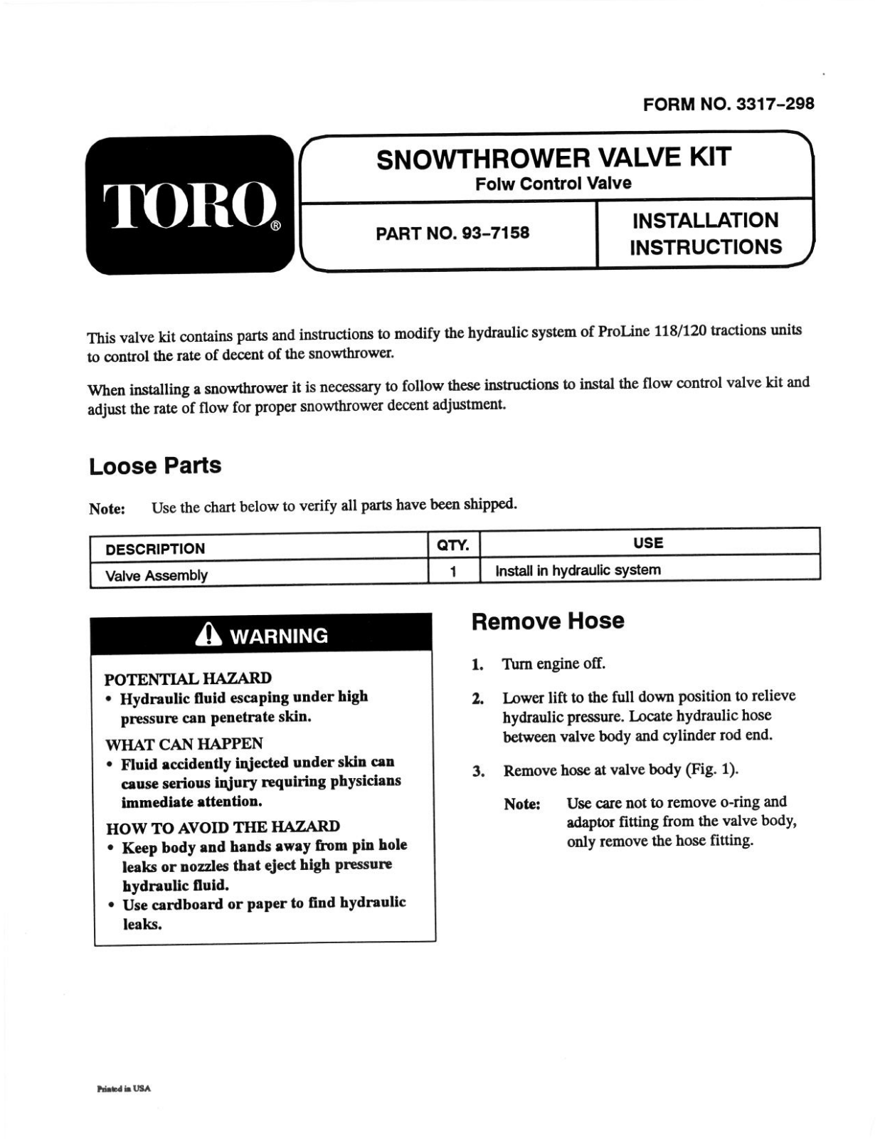 Toro 93-7158 Installation Instructions