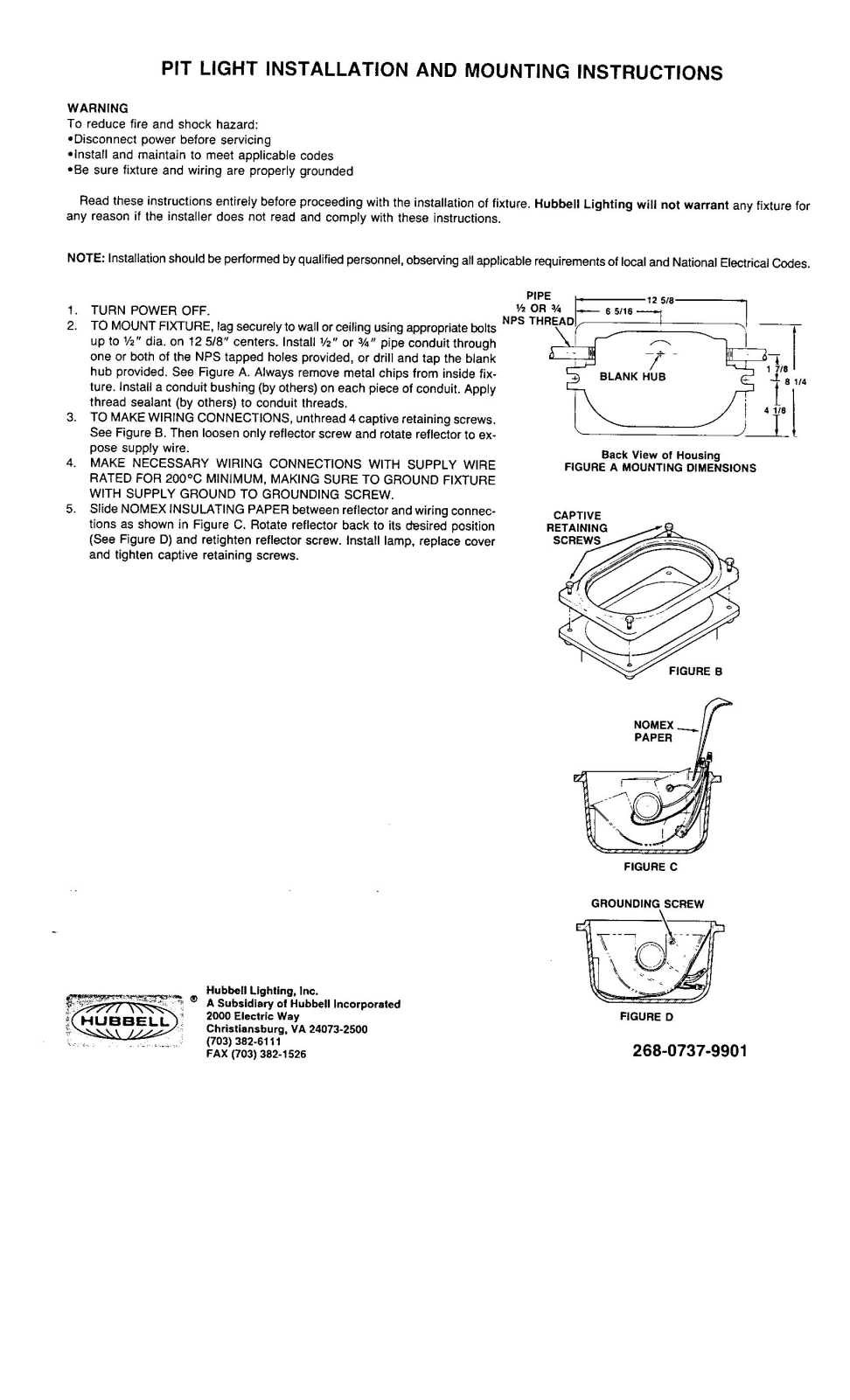 Hubbell Lighting PIT LIGHT User Manual