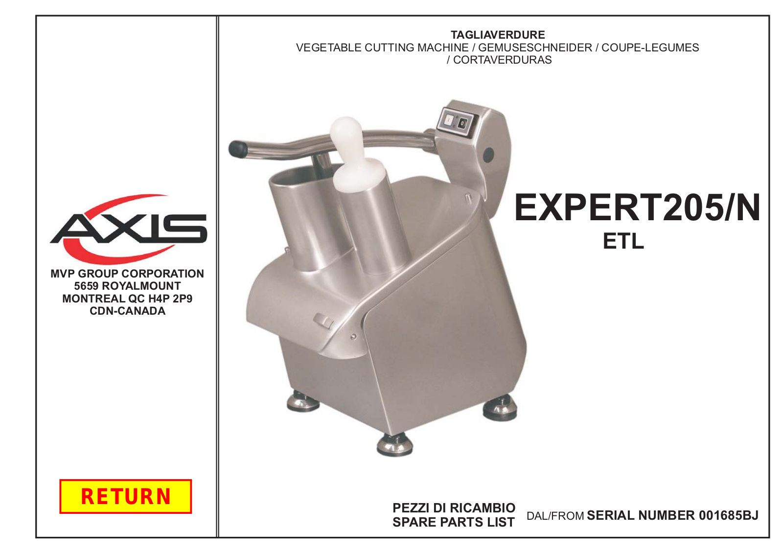 Axis EXPERT Parts List