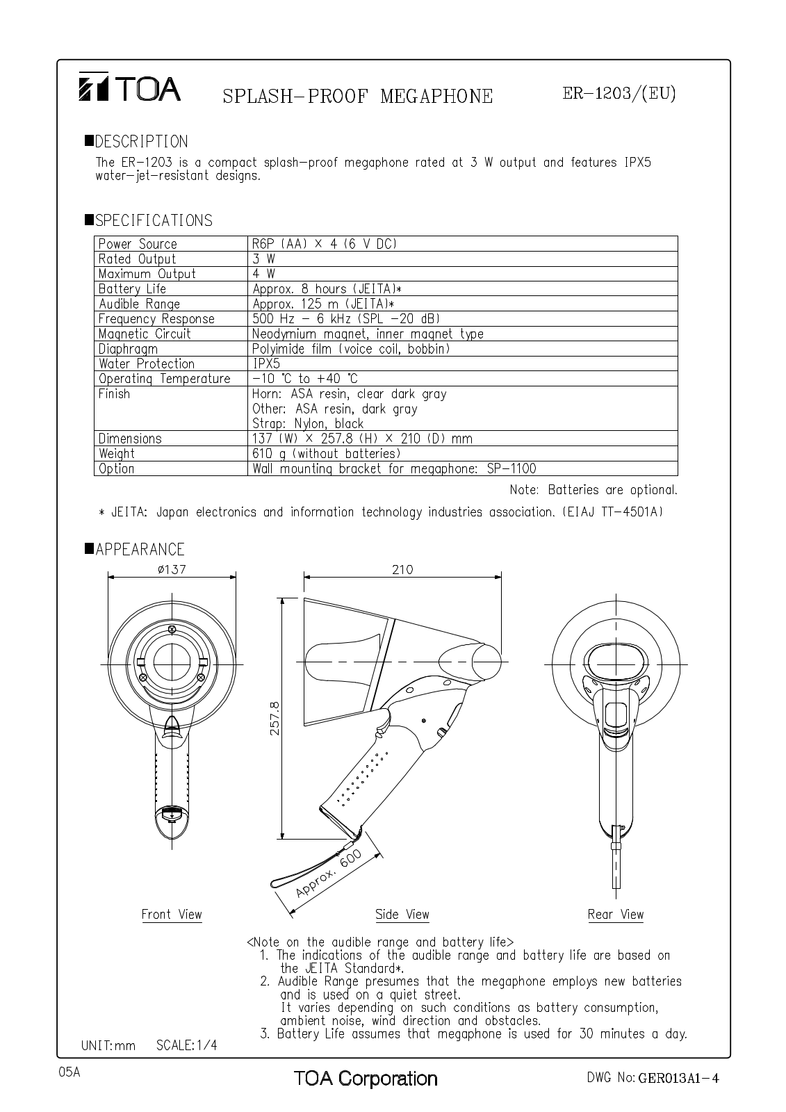 TOA ER-1203 User Manual