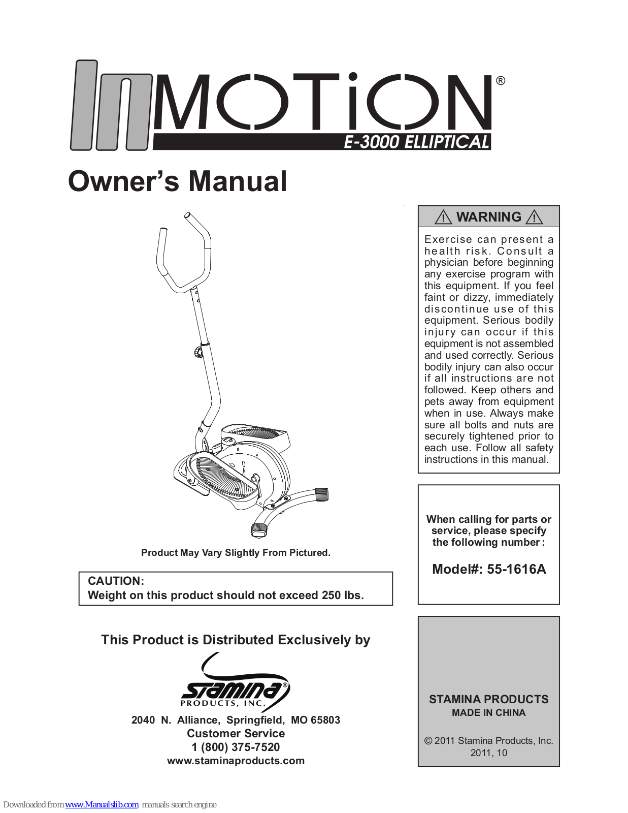 Stamina InMotion E3000, 55-1616A Owner's Manual