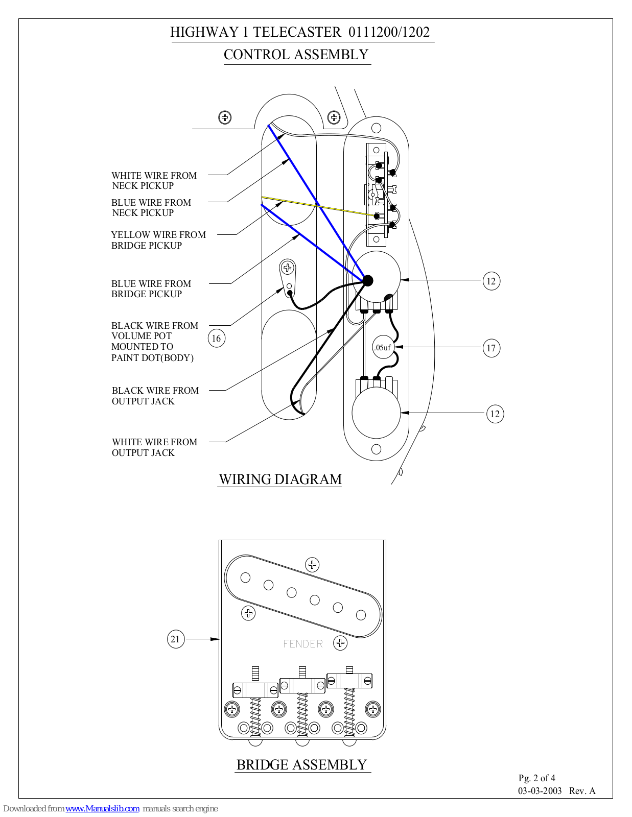 Fender Highway One Telecaster, 0111200/1202 Wiring Diagram