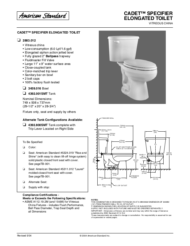 American Standard 2883.012, 4392.800SMT User Manual